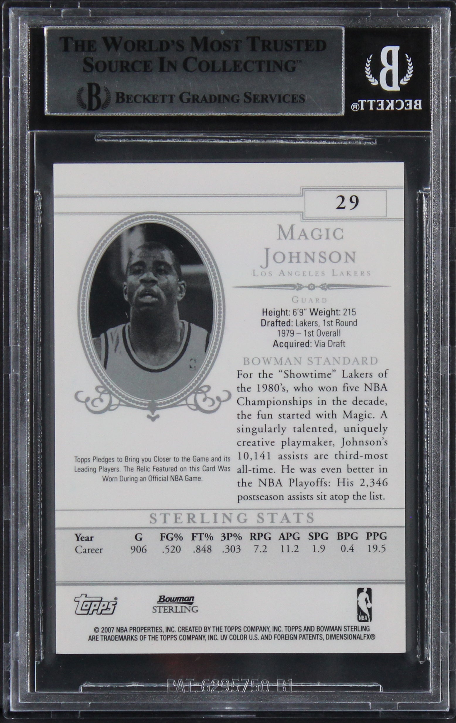 Magic Johnson Signed 2006 Bowman Sterling #29 Magic Johnson JSY Card BAS Slabbed