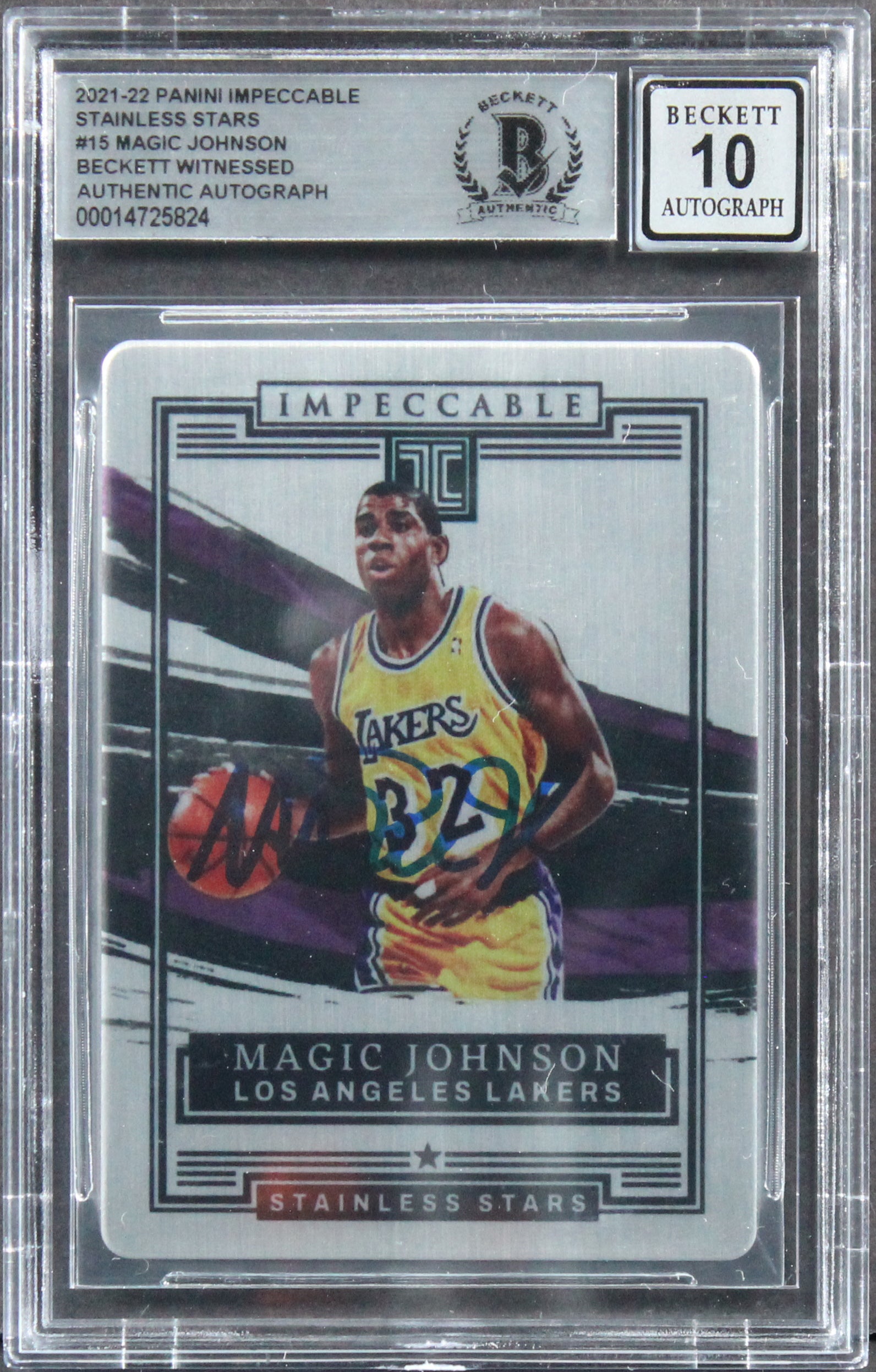 Magic Johnson Signed 2021 Panini Impeccable SS #15 #68/99 Card Auto 10! BAS Slab