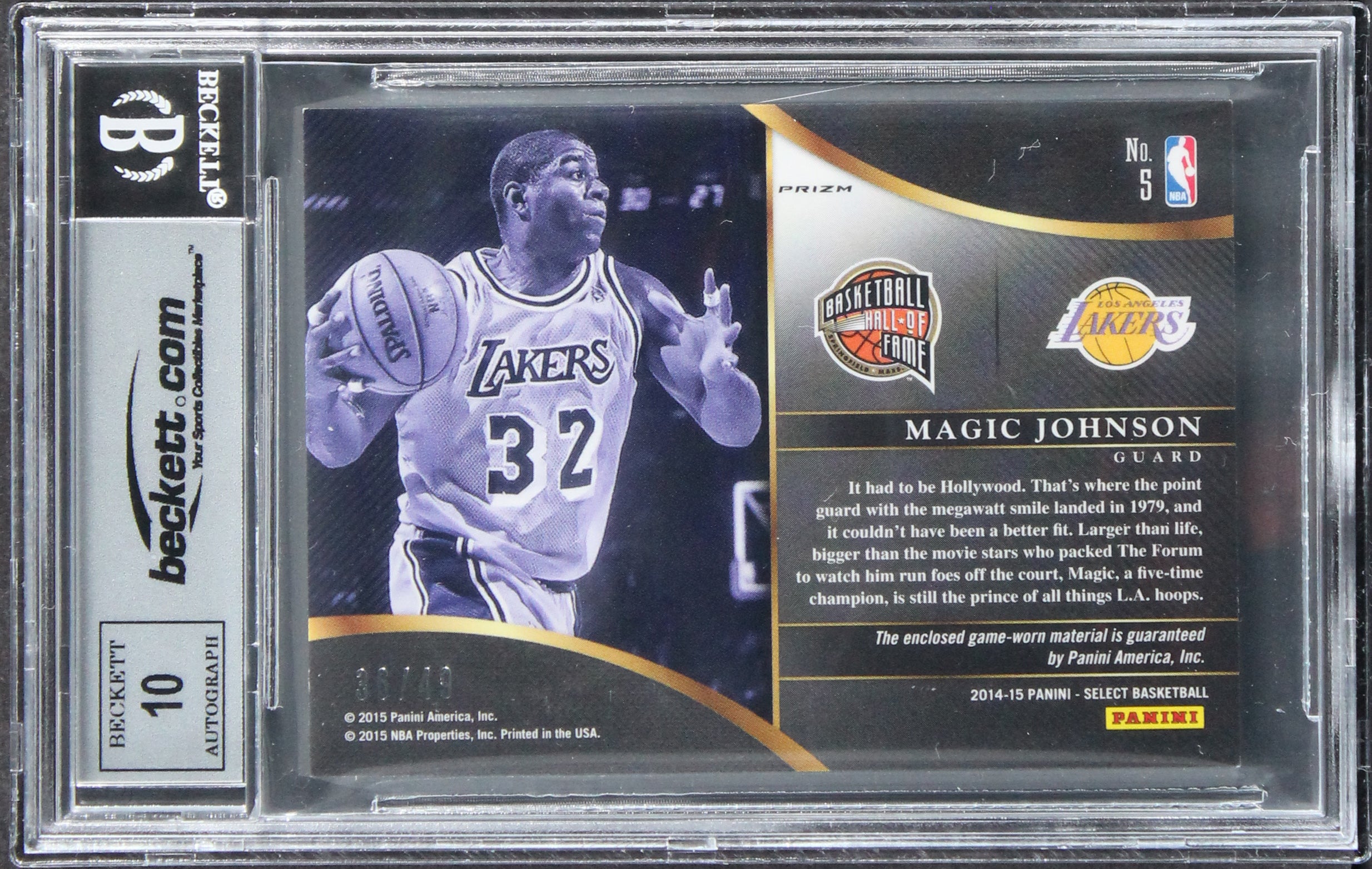 Magic Johnson Signed 2014 Select OHG Prizms Copper 5 36/49 Card Auto 10 BAS Slab