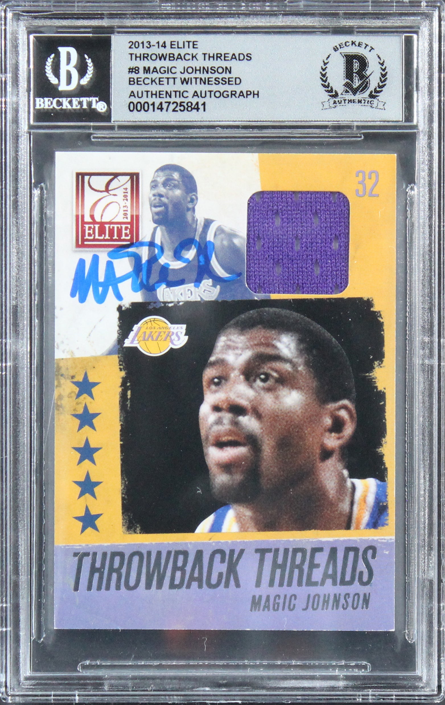 Magic Johnson Signed 2013 Elite Throwback threads #8 Card Auto 10! BAS Slabbed