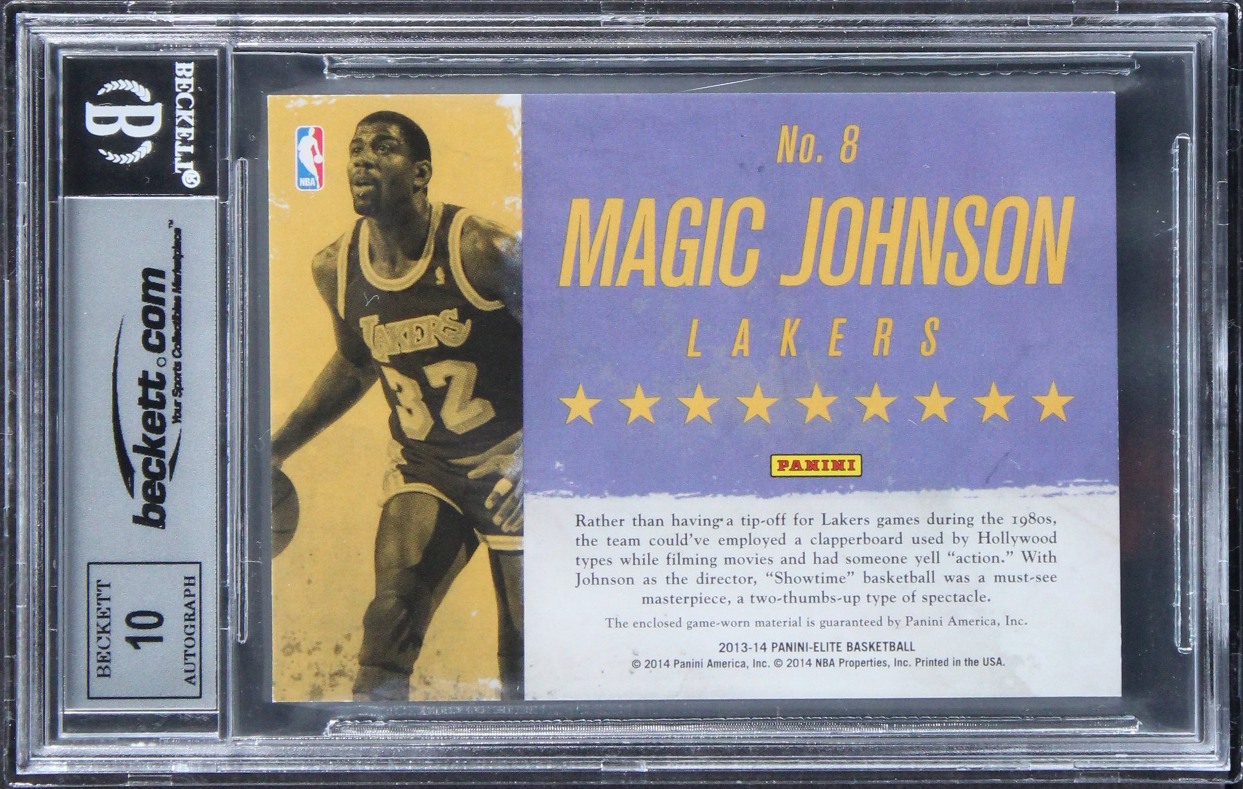 Magic Johnson Signed 2013 Elite Throwback threads #8 Card Auto 10! BAS Slabbed