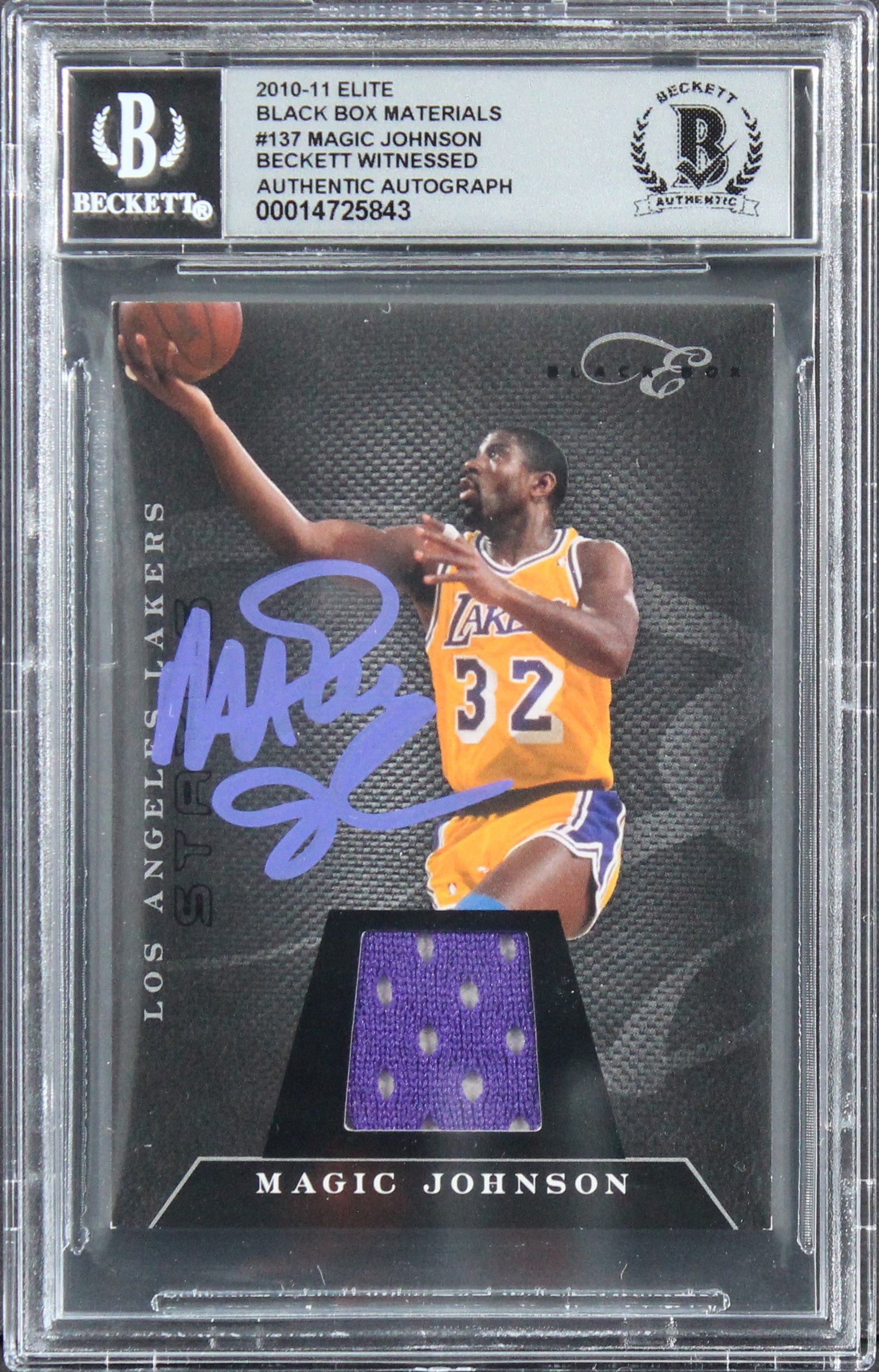 Magic Johnson Signed 2010 Elite Black Box Materials #137 Card Auto 10! BAS Slab