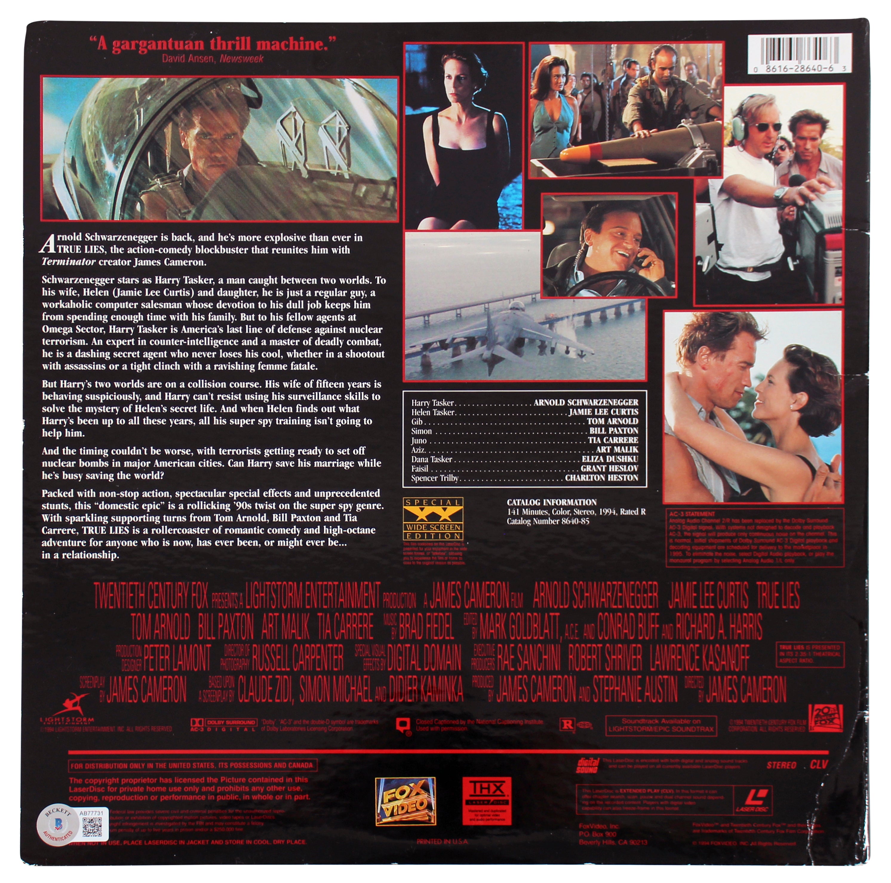 Arnold Schwarzenegger Authentic Signed True Lies Laserdisc Cover BAS #AB77731