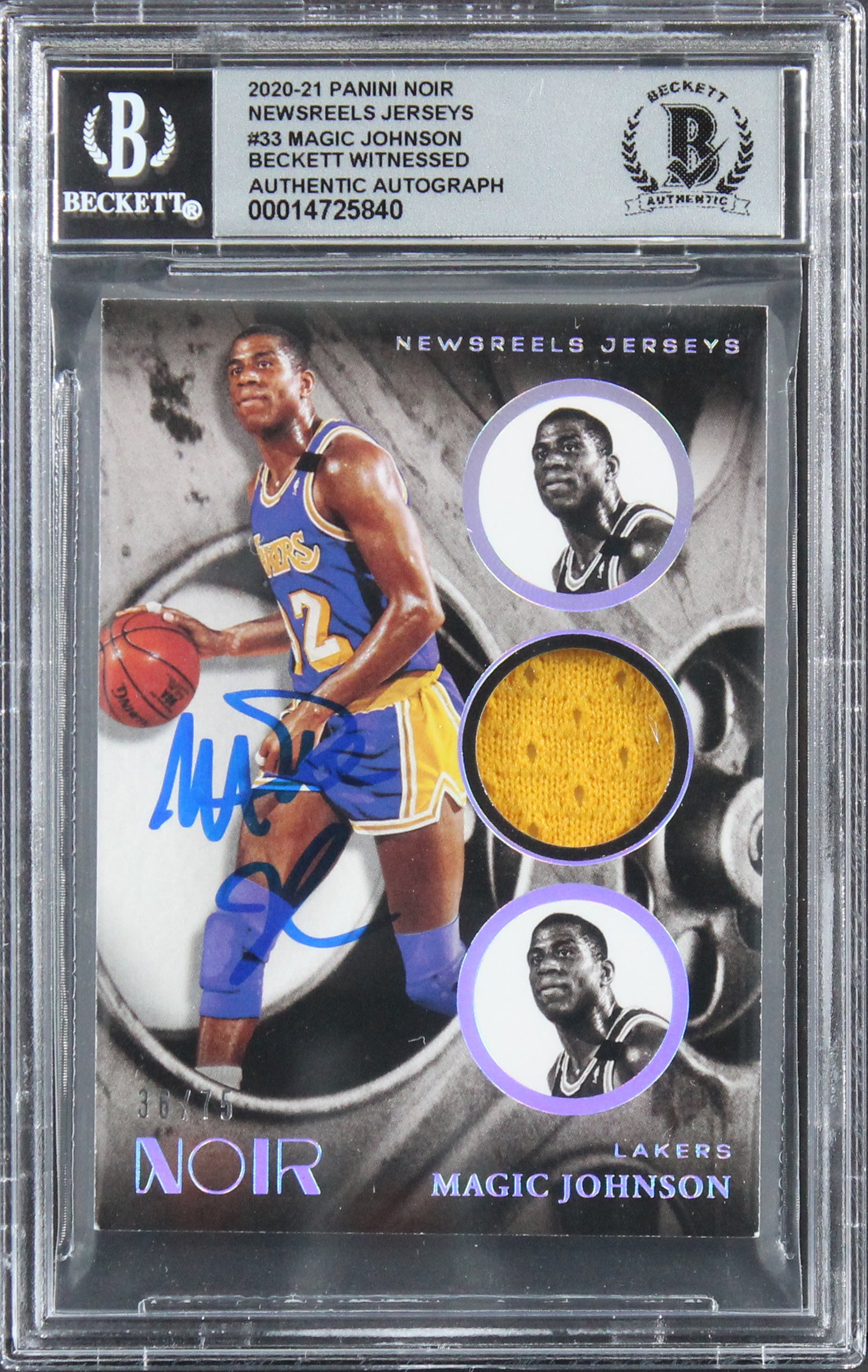 Magic Johnson Signed 2020 Panini Noir Jersey #33 #36/75 Card Auto 10! BAS Slab