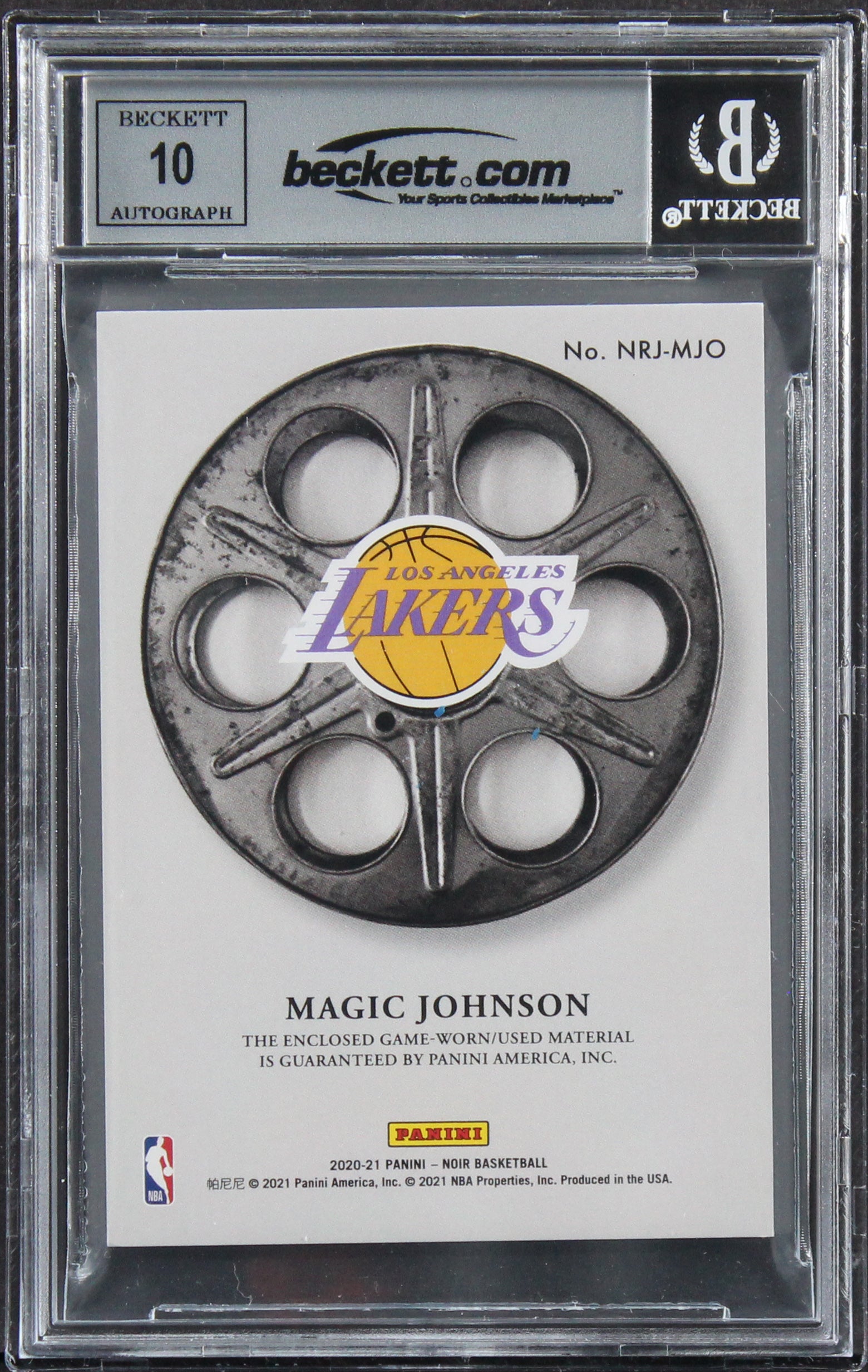 Magic Johnson Signed 2020 Panini Noir Jersey #33 #36/75 Card Auto 10! BAS Slab