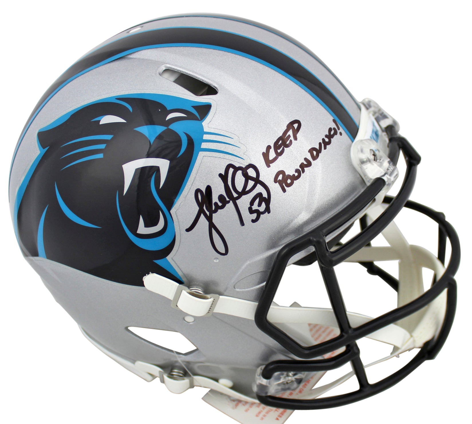 Panthers Luke Kuechly "Keep Pounding" Signed Proline Full Size Speed Helmet BAS