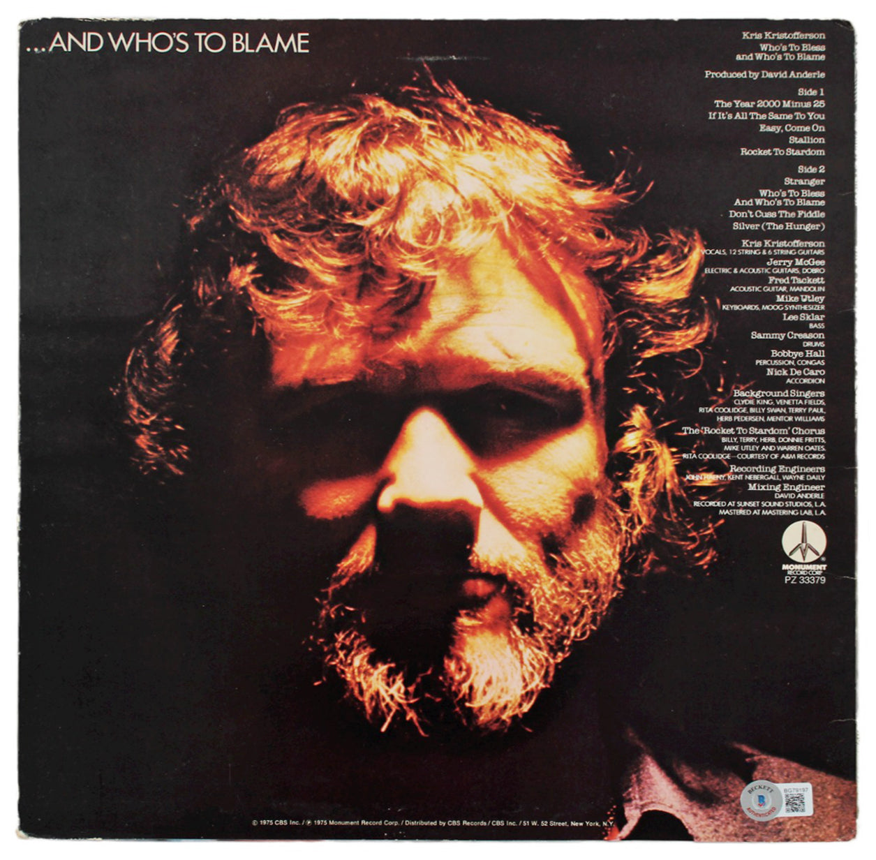Kris Kristofferson Authentic Signed Who's To Bless Album Cover BAS #BG79197