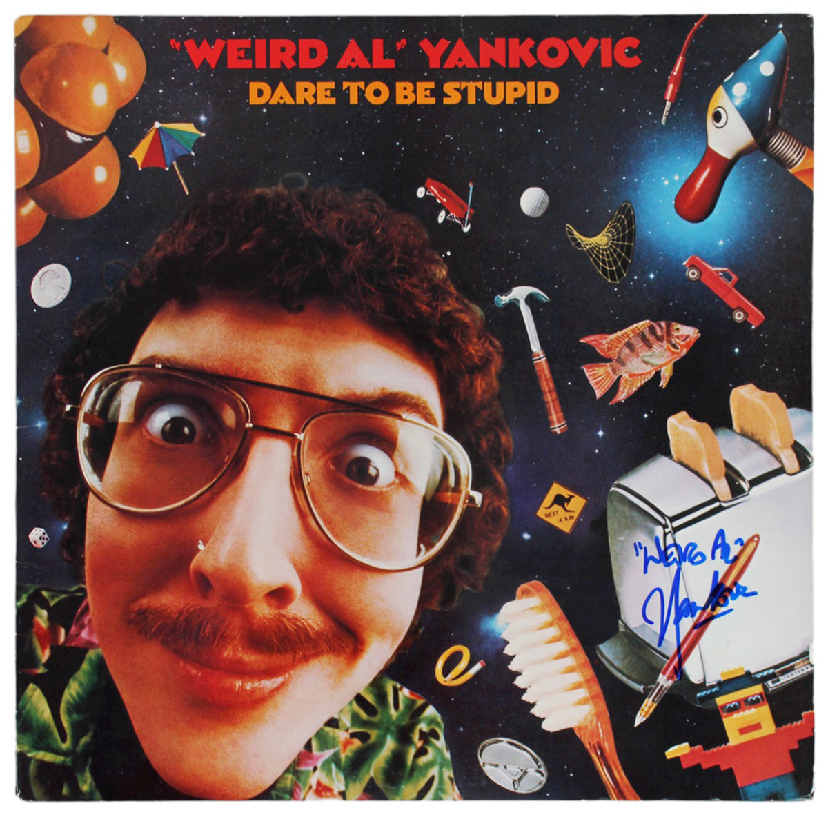 Weird Al Yankovic "Weird Al" Signed Dare To Be Stupid Album Cover BAS #BG79190