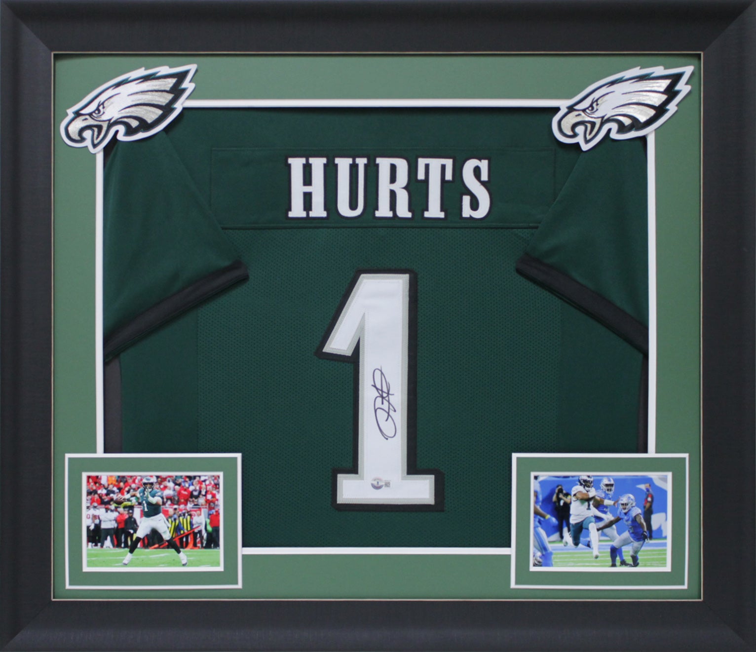 Jalen Hurts Authentic Signed Green Pro Style Framed Jersey BAS Witnessed
