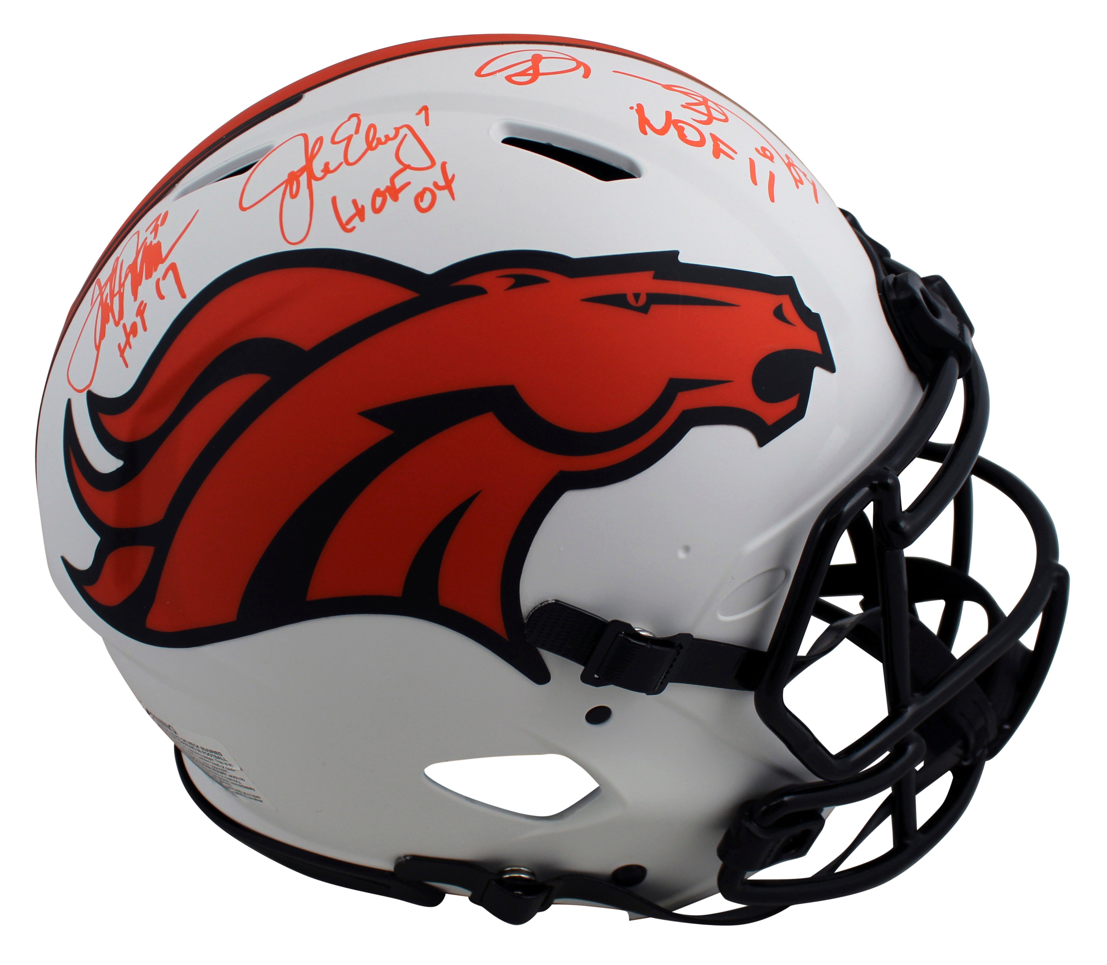 Broncos (3) Elway, Sharpe, & Davis Signed Lunar F/S Speed Proline Helmet BAS Wit