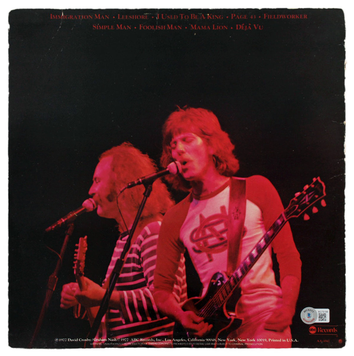 Graham Nash Crosby & Nash Authentic Signed Live Album Cover BAS #BG79184