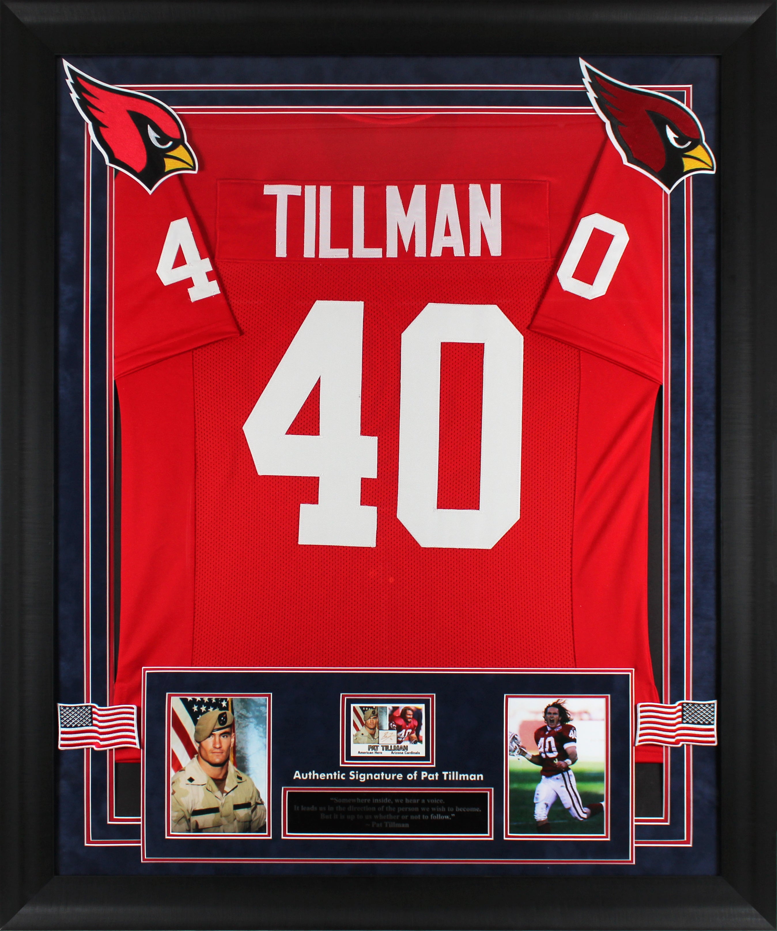 Cardinals Pat Tillman Authentic Signed 2.5x3.5 Custom Card Framed Display JSA