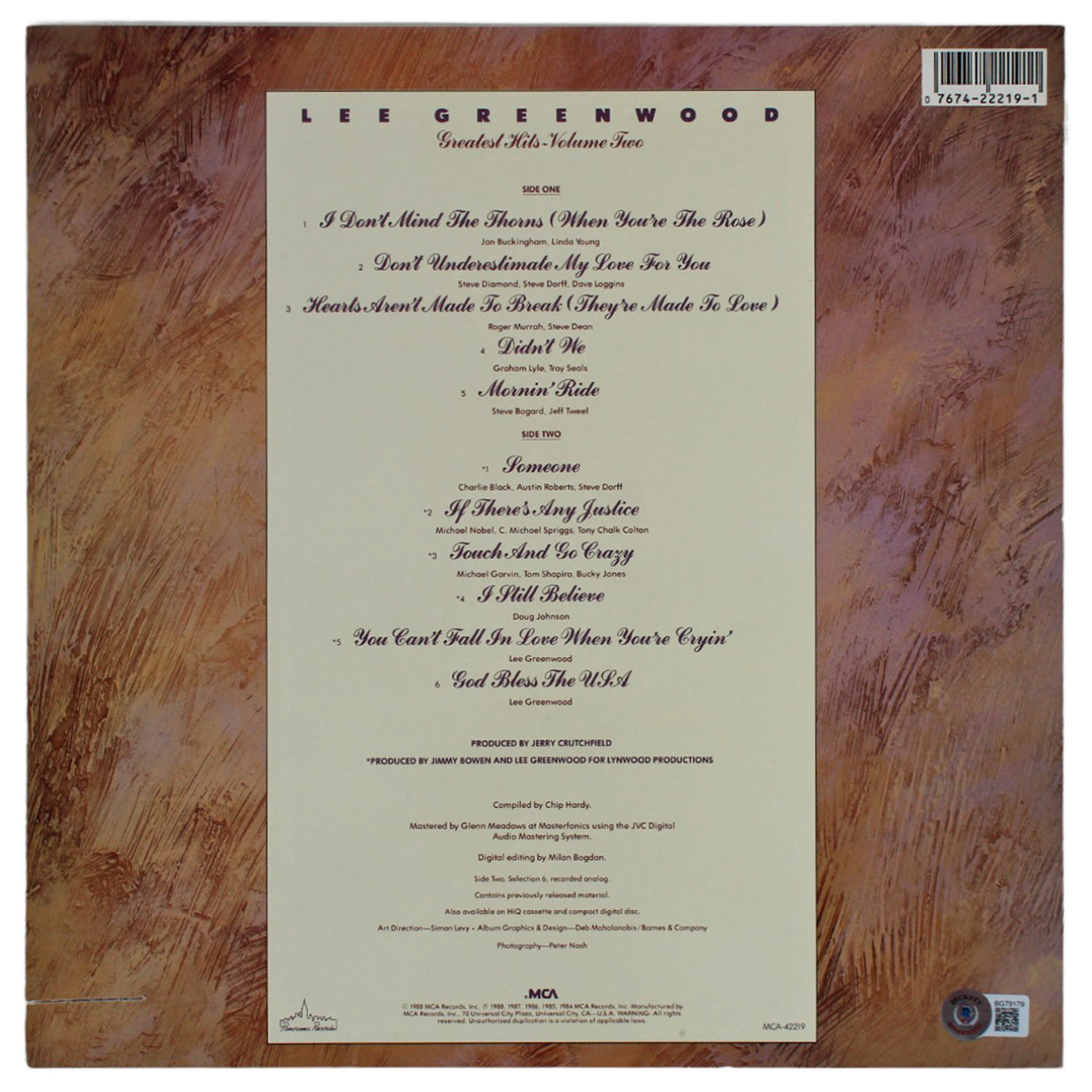Lee Greenwood Authentic Signed Greatest Hits Volume Two Album Cover BAS #BG79179
