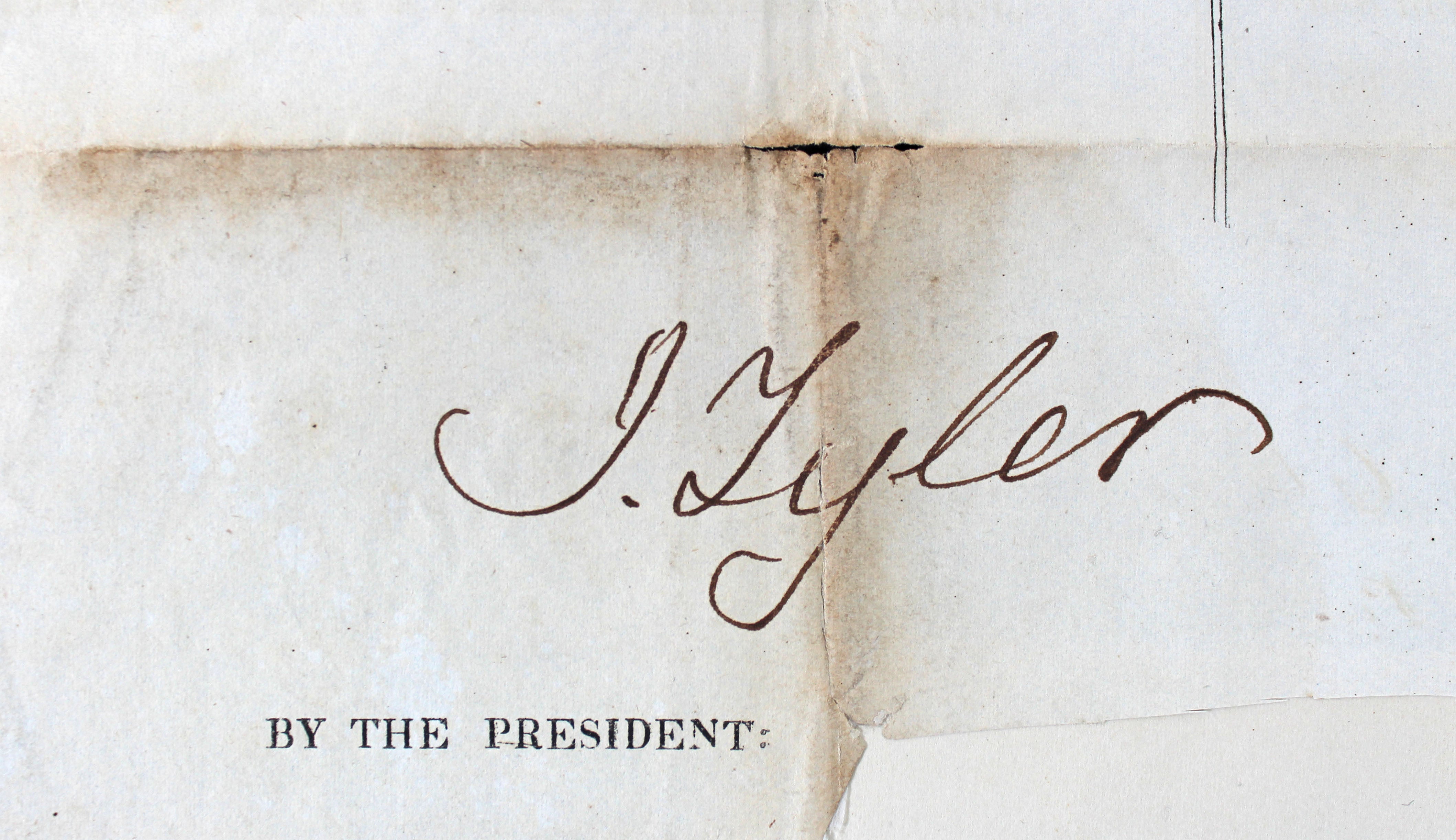 John Tyler Authentic Signed 1842 15x20.75 Four Language Ship's Passport BAS