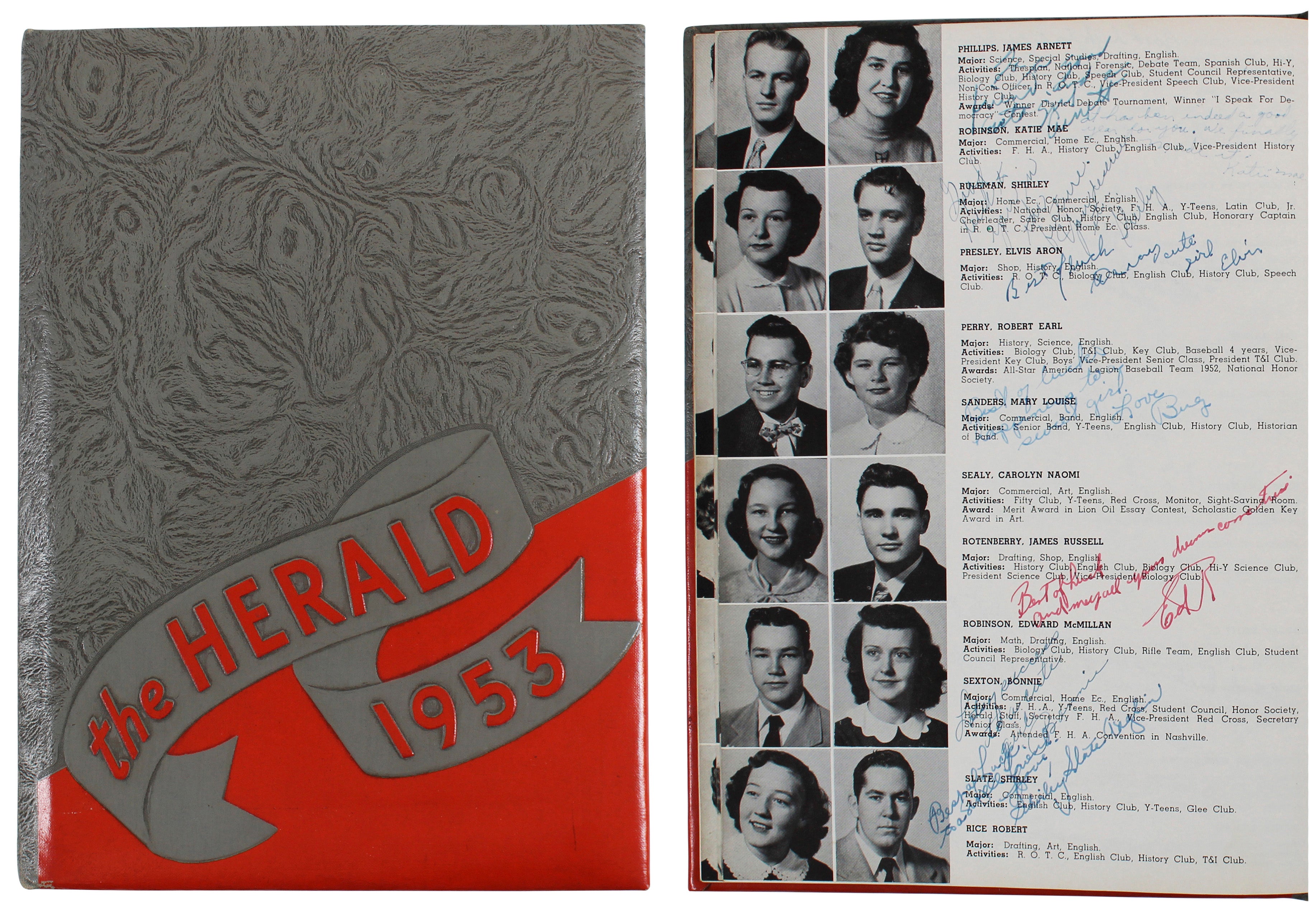 Elvis Presley Authentic Signed 1953 The Herald High School Yearbook Book BAS