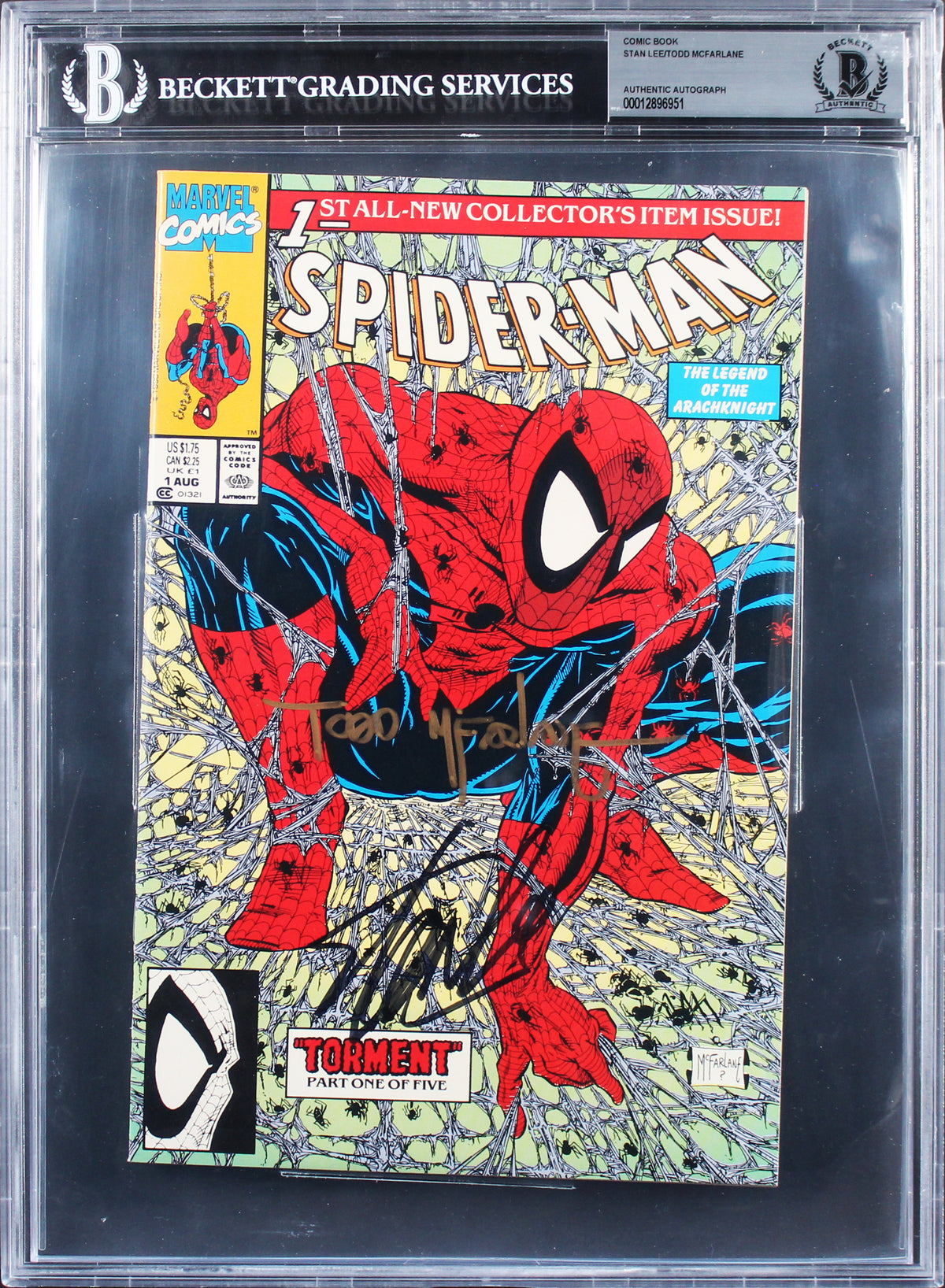 Stan Lee & Todd McFarlane Signed Spider-Man Torment #1 Green Comic BAS Slabbed
