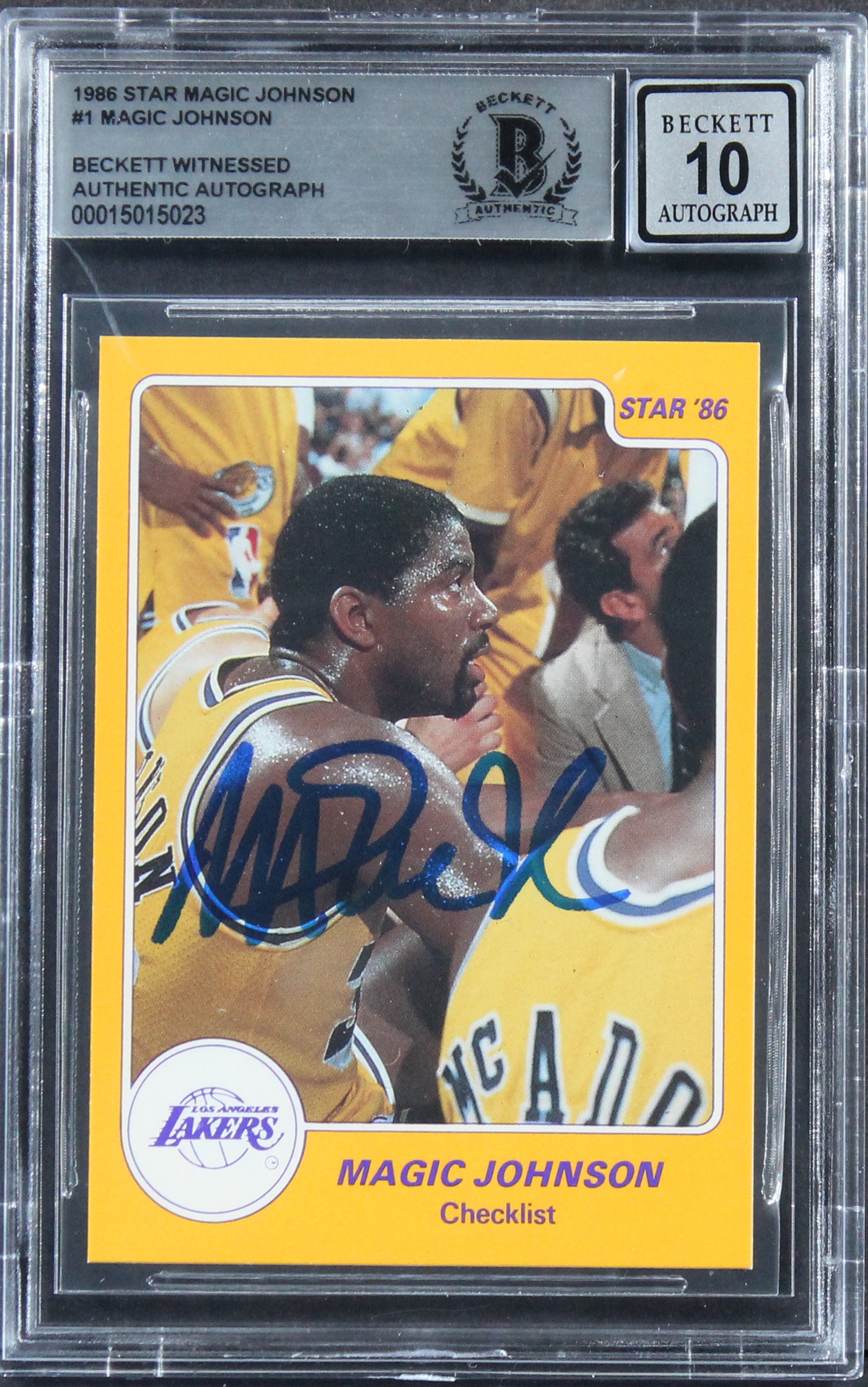 Lakers Magic Johnson Authentic Signed 1986 Star #1 Card Auto 10! BAS Slabbed
