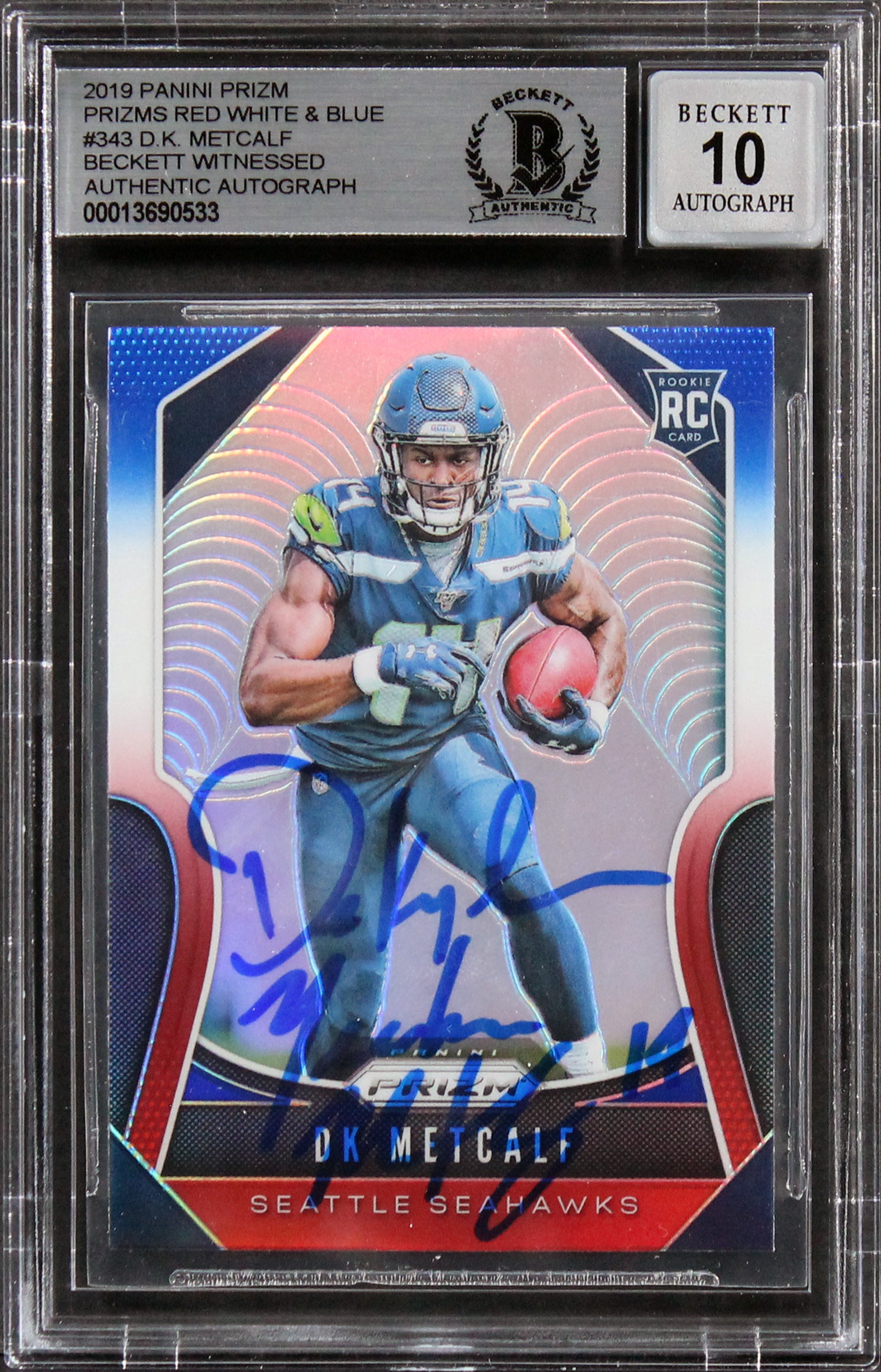 Seahawks DK Metcalf Signed 2019 Panini Prizm RW&B #343 RC Auto 10! BAS Slabbed