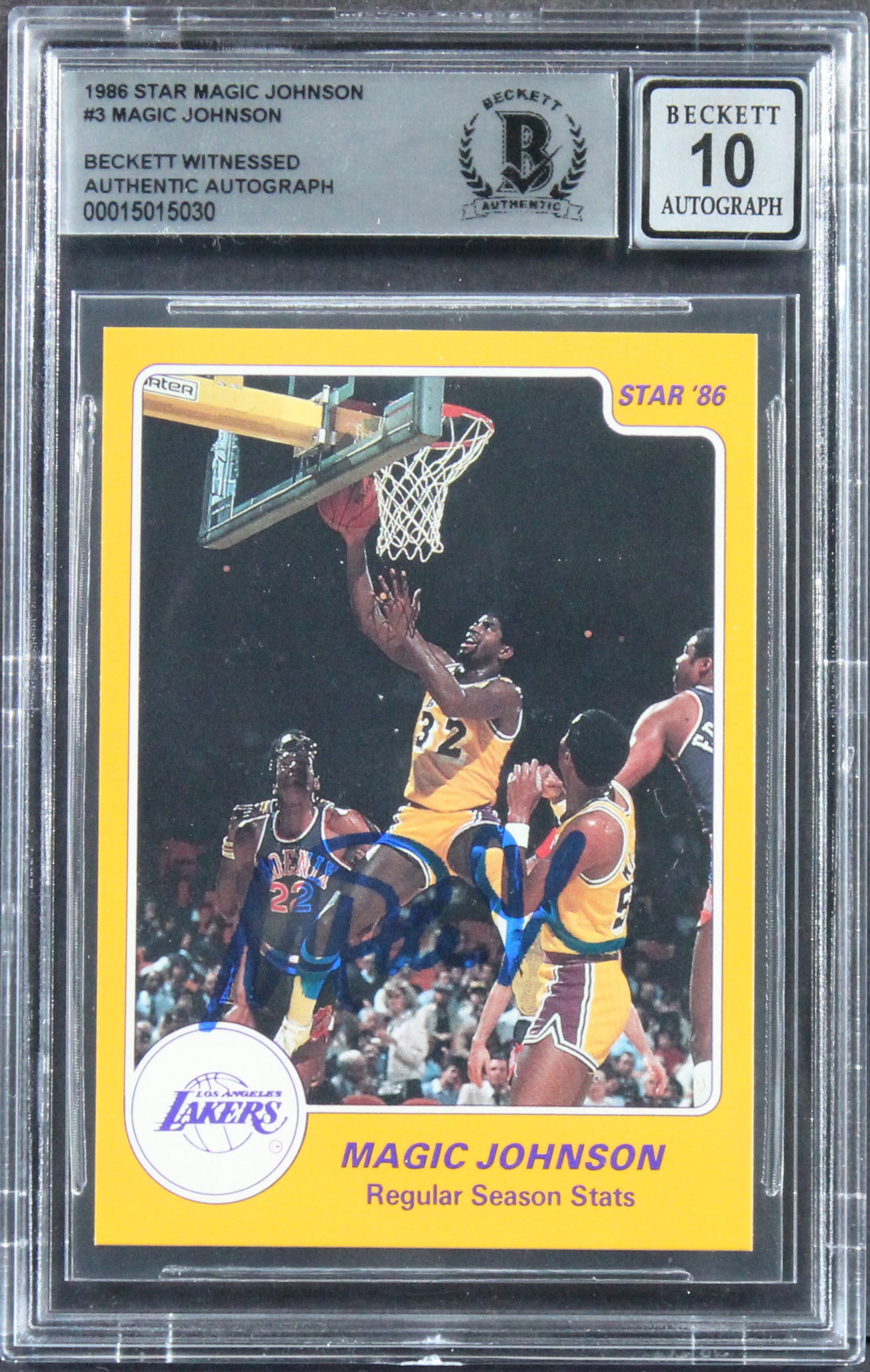 Lakers Magic Johnson Authentic Signed 1986 Star #3 Card Auto 10! BAS Slabbed