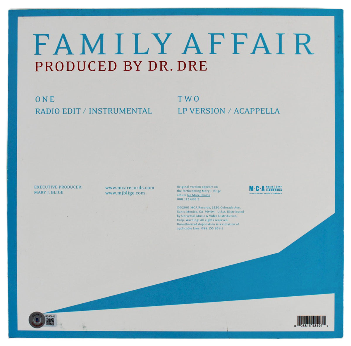 Mary J. Blige Authentic Signed Family Affair Album Cover BAS #BG90650