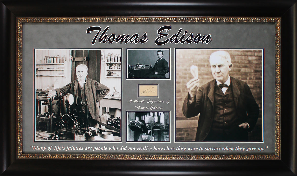 Thomas Edison Authentic Signed & Framed 1.75x2.75 Cut Signature BAS #AA03538