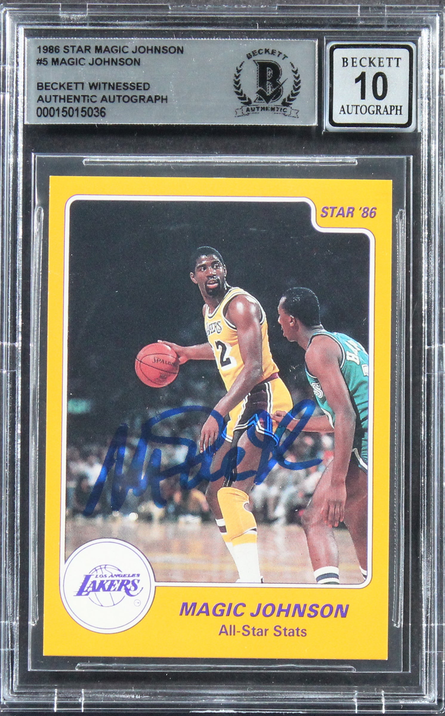 Lakers Magic Johnson Authentic Signed 1986 Star #5 Card Auto 10! BAS Slabbed