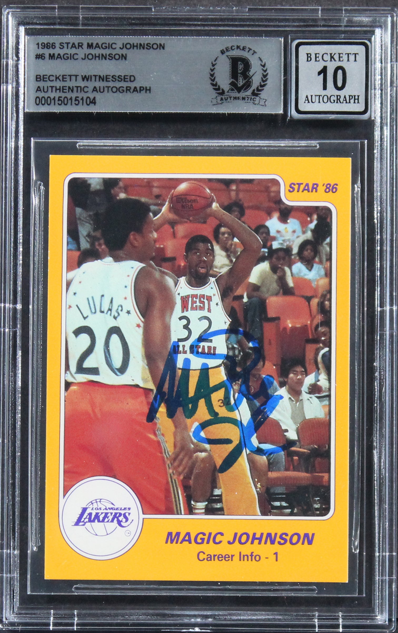 Lakers Magic Johnson Authentic Signed 1986 Star #6 Card Auto 10! BAS Slabbed