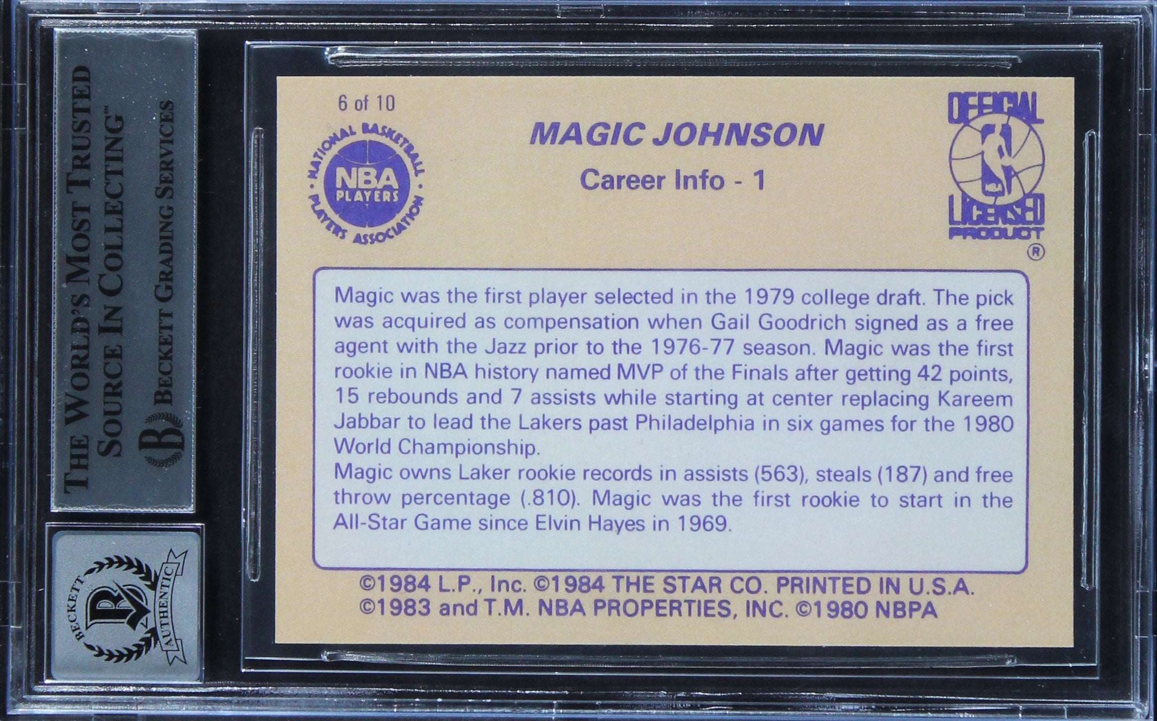 Lakers Magic Johnson Authentic Signed 1986 Star #6 Card Auto 10! BAS Slabbed