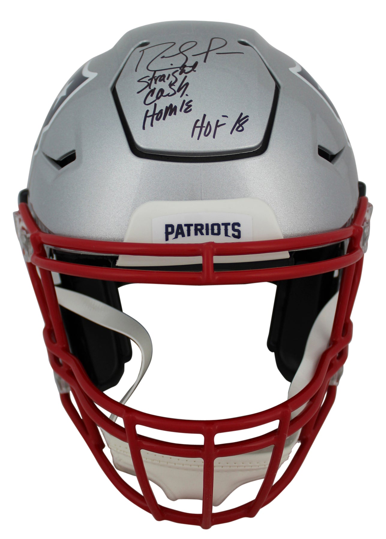 Patriots Randy Moss "SCH HOF 18" Signed Speed Flex Full Size Helmet BAS Witness