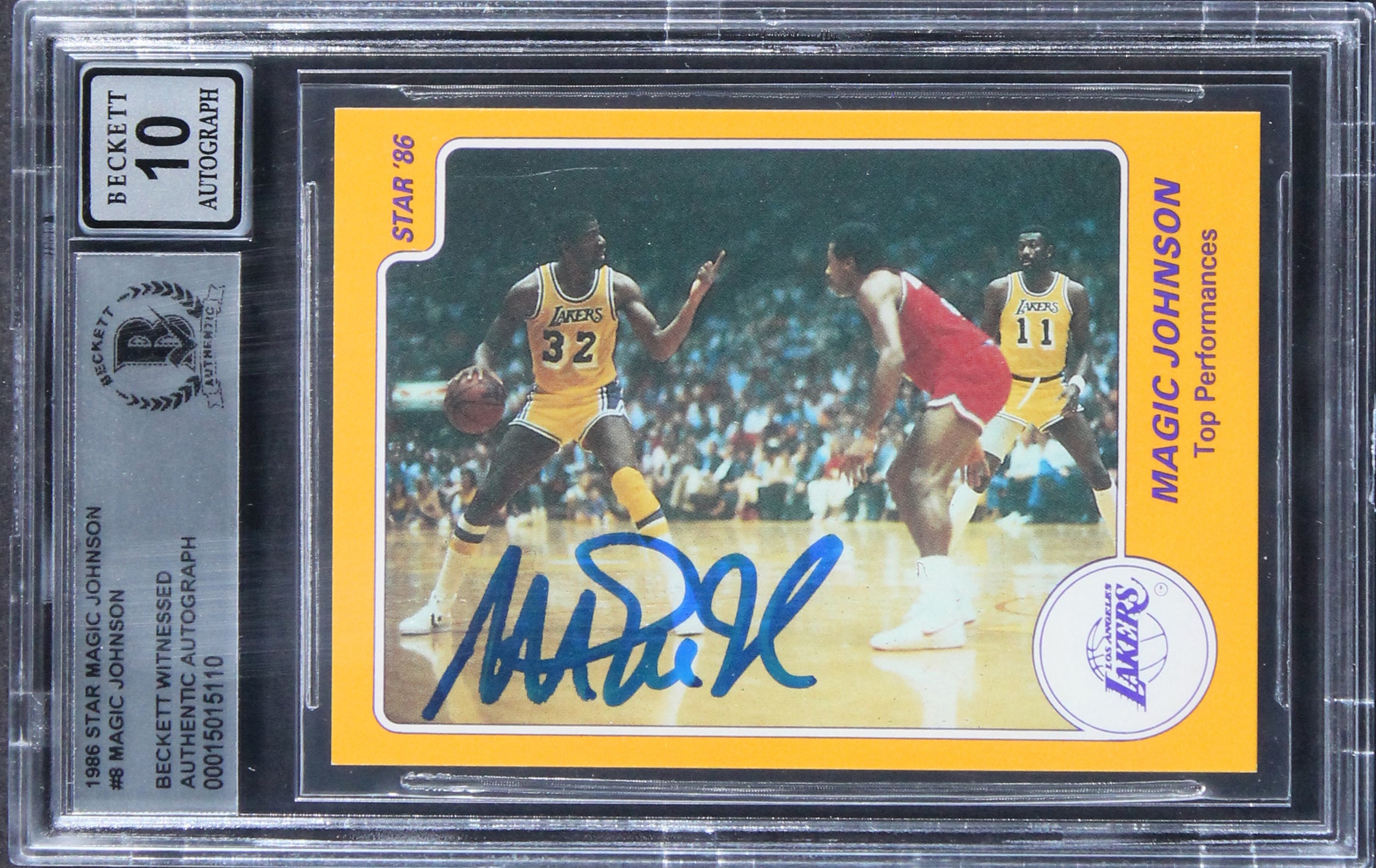 Lakers Magic Johnson Authentic Signed 1986 Star #8 Card Auto 10! BAS Slabbed