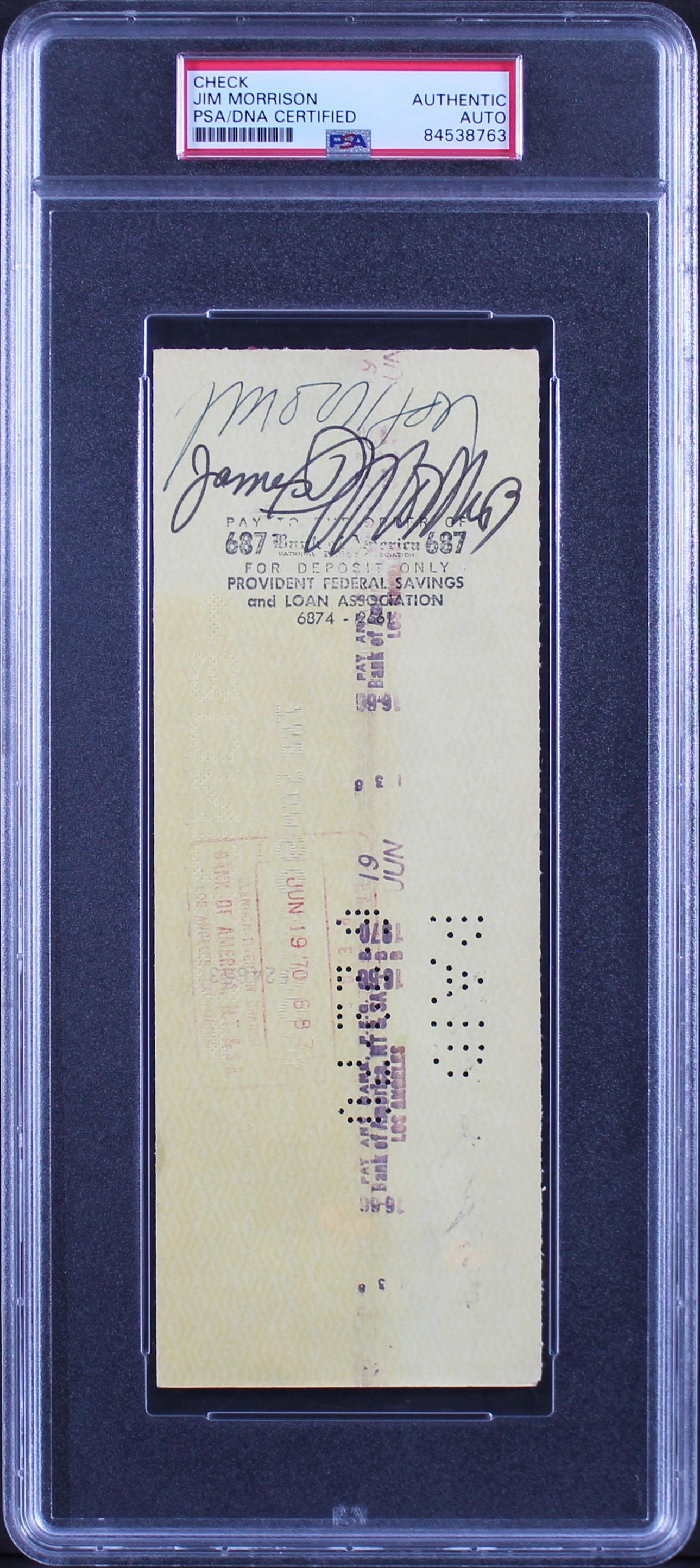 Jim Morrison Signed 3x8.25 1970 Doors Productions Corp Business Check PSA Slab