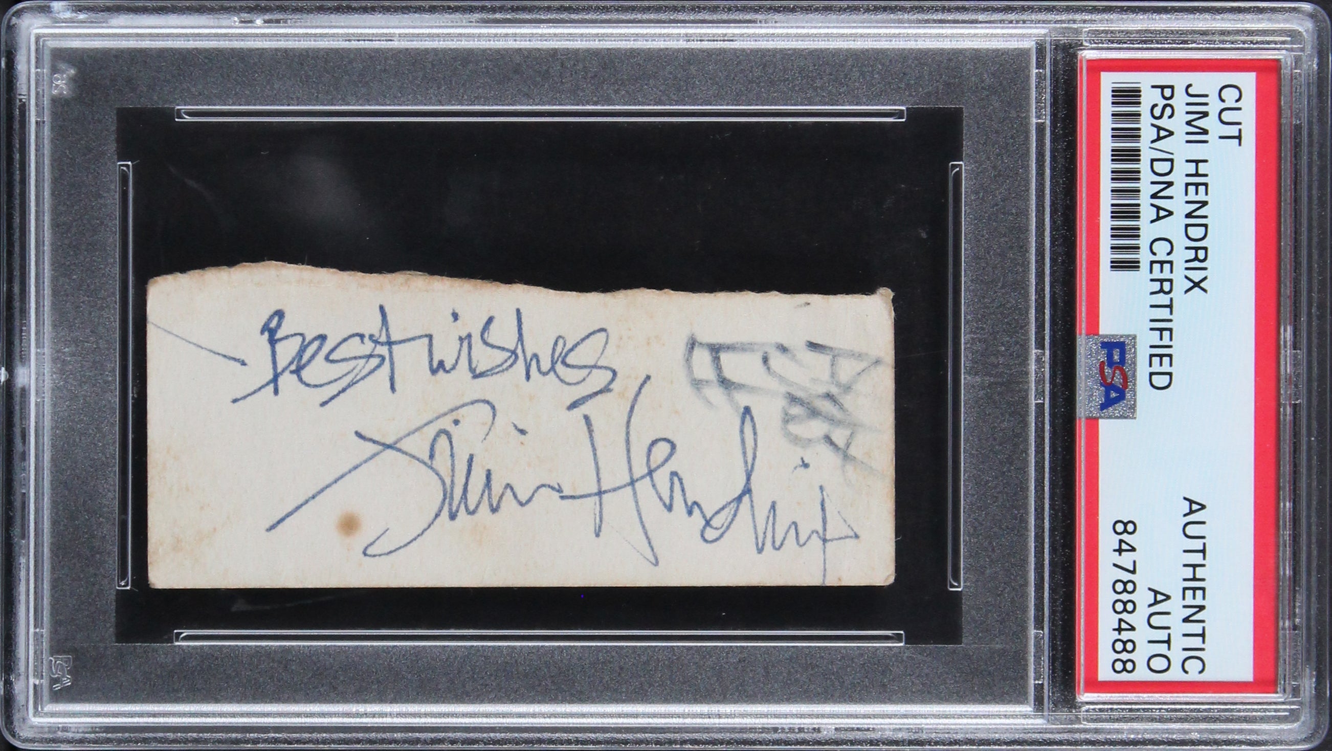 Jimi Hendrix "Best Wishes" Authentic Signed 1.5x3 Cut Signature PSA/DNA Slabbed