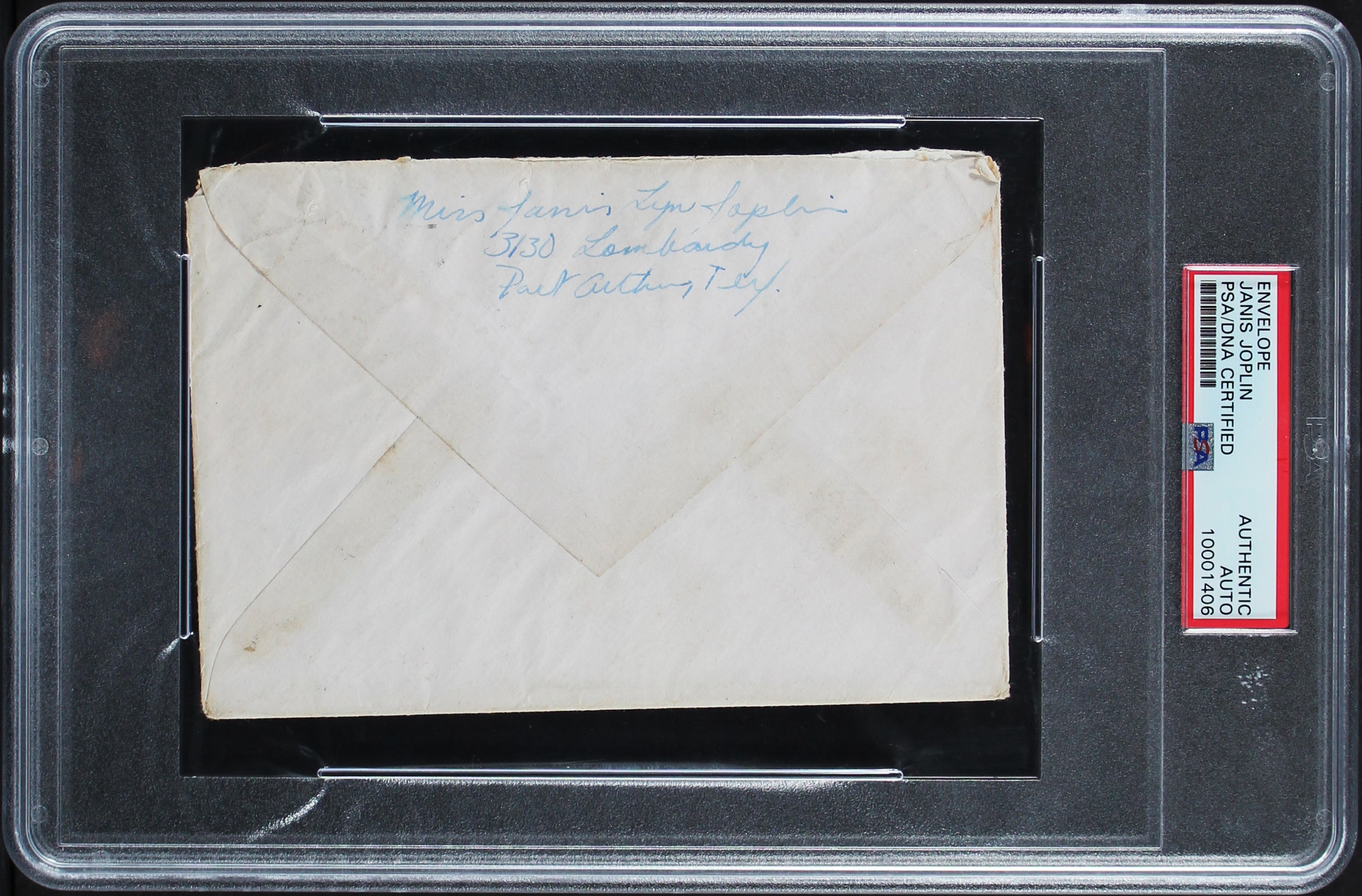 Janis Joplin Signed 4x6 Handwritten Envelope Postmarked 1965 PSA/DNA Slabbed