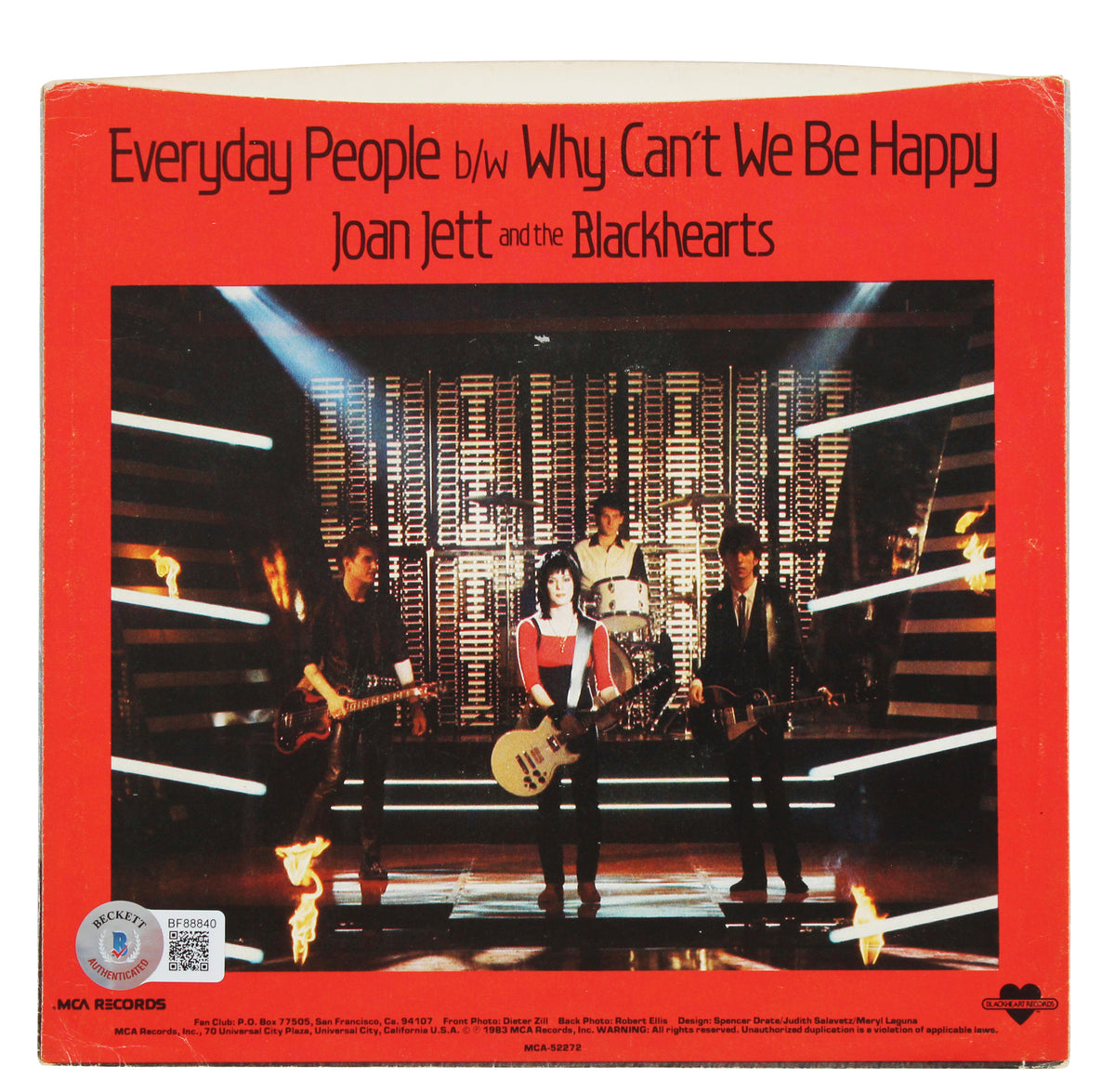 Joan Jett Authentic Signed Everyday People 45 RPM Album Cover BAS #BF88840