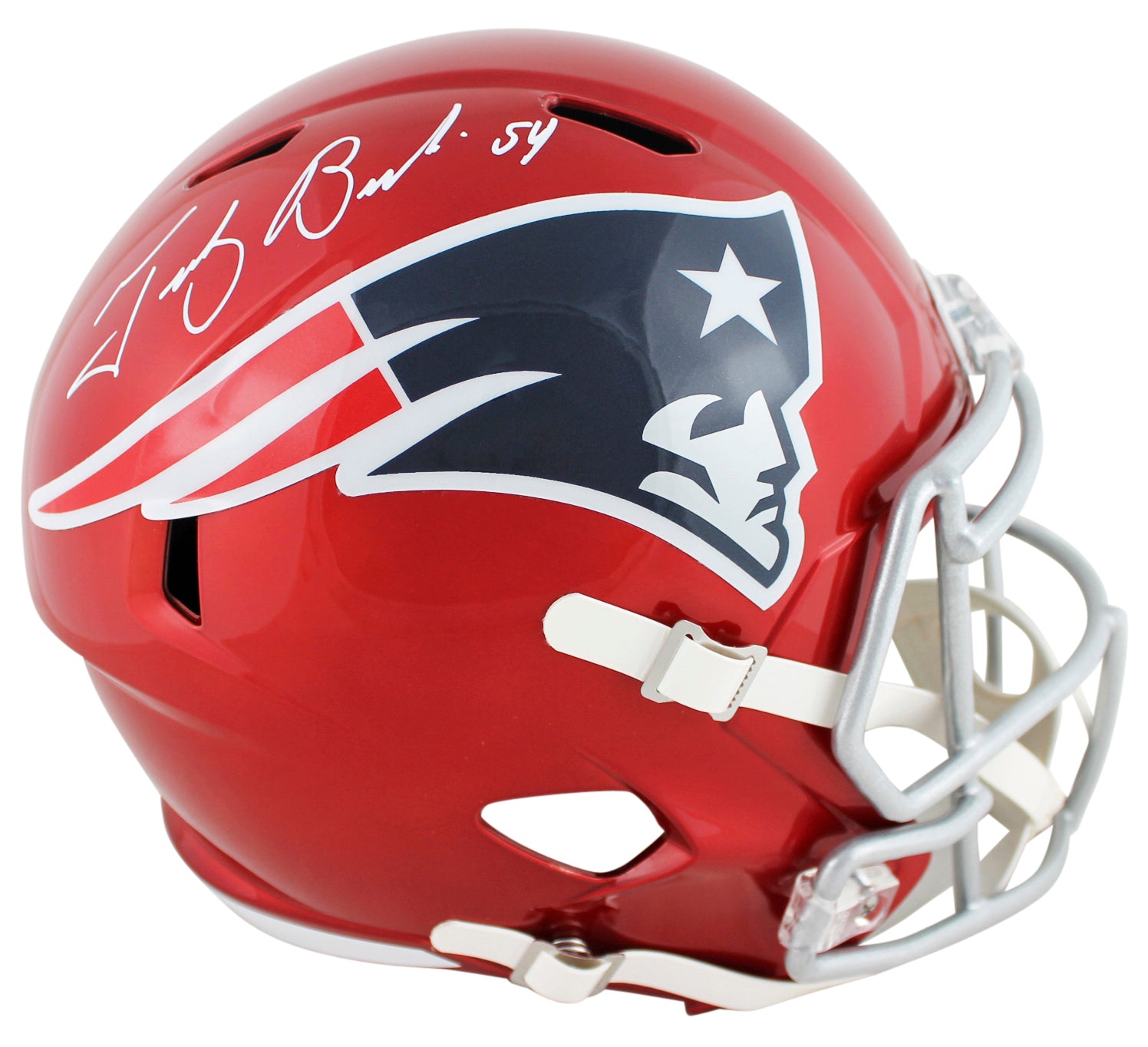 Patriots Tedy Bruschi Signed Flash Full Size Speed Rep Helmet BAS Witnessed