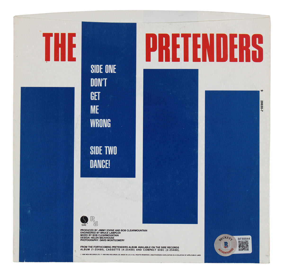 Chrissie Hynde The Pretenders Signed Don't Get Me Wrong 45 RPM Album Cover BAS