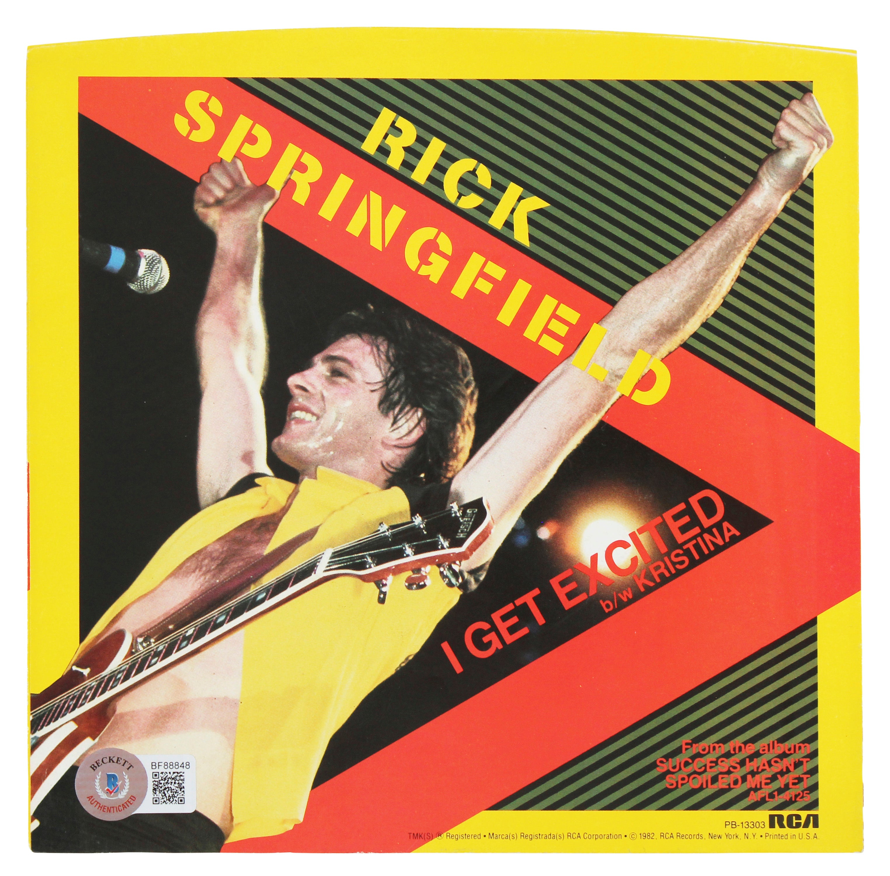 Rick Springfield Authentic Signed I Get Excited 45 RPM Album Cover BAS #BF88848