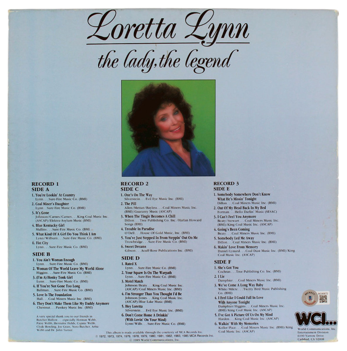 Loretta Lynn Authentic Signed The Lady, The Legend Album Cover BAS #BG90672