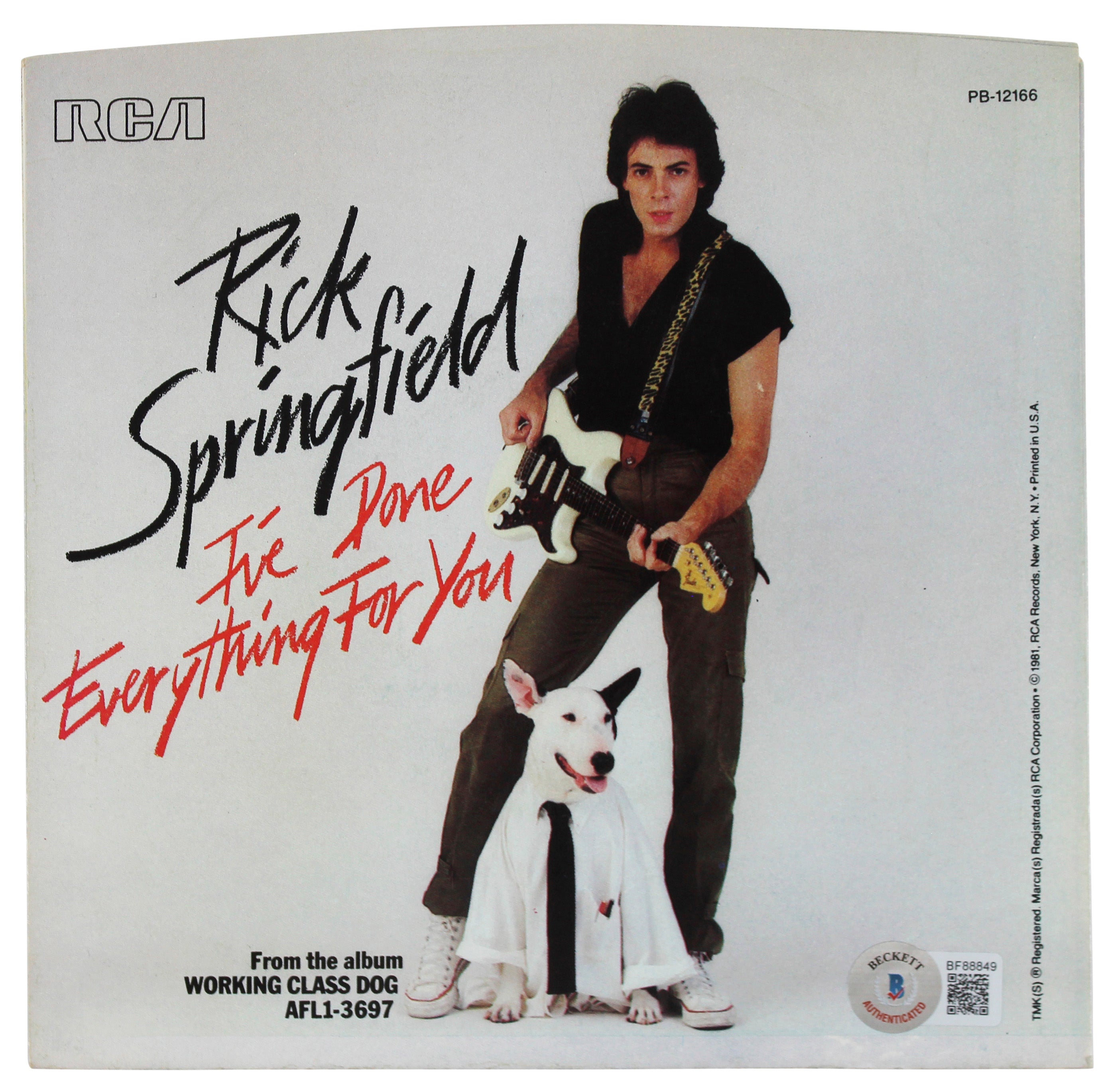 Rick Springfield Signed I've Done Everything For You 45 RPM Album Cover BAS