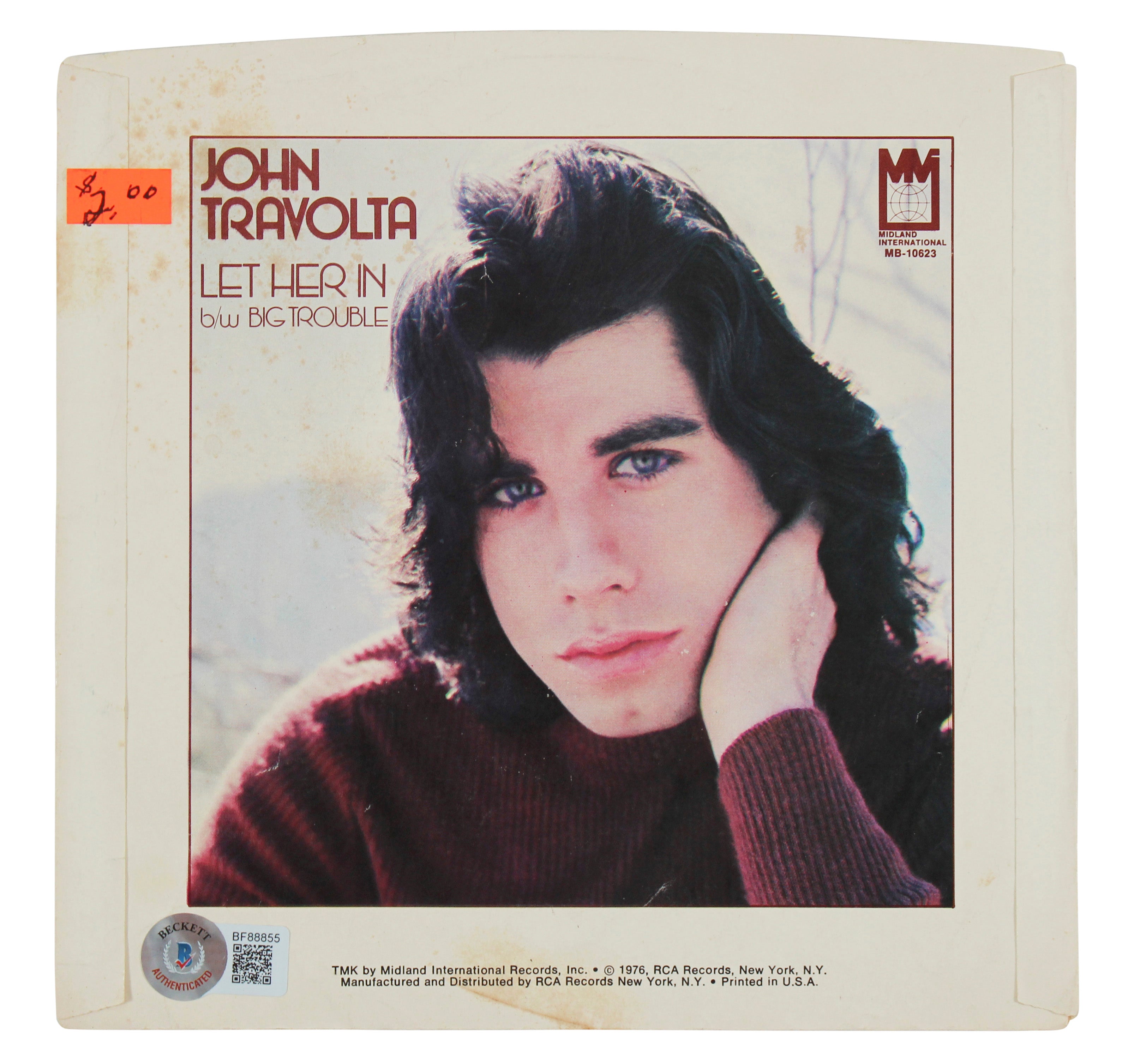 John Travolta Authentic Signed Let Her In 45 RPM Album Cover BAS #BF88855