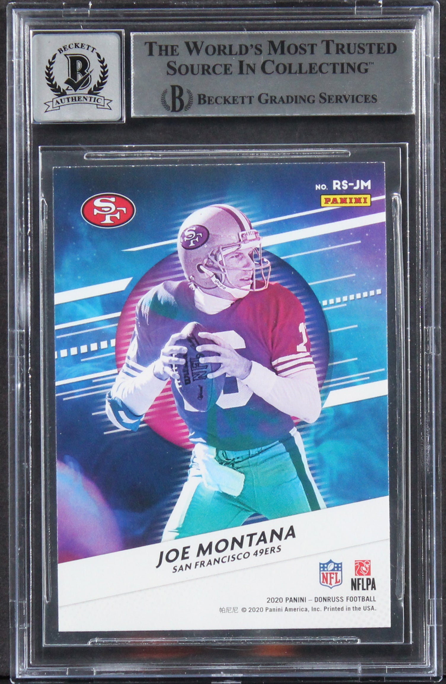 49ers Joe Montana Signed 2021 Donruss Retro Series #15 Card Auto 10! BAS Slabbed
