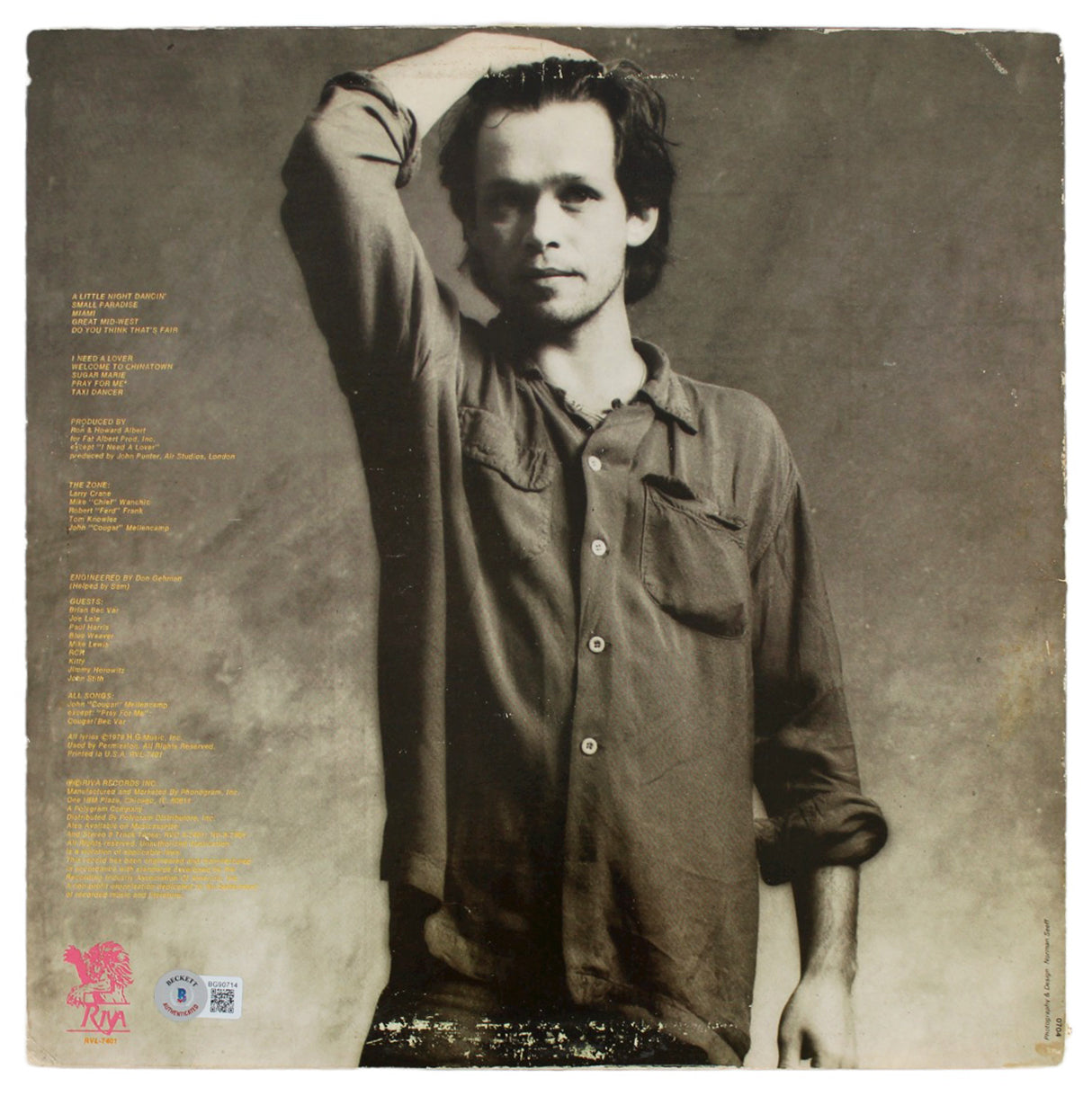 John Mellencamp Authentic Signed John Cougar Album Cover BAS #BG90714
