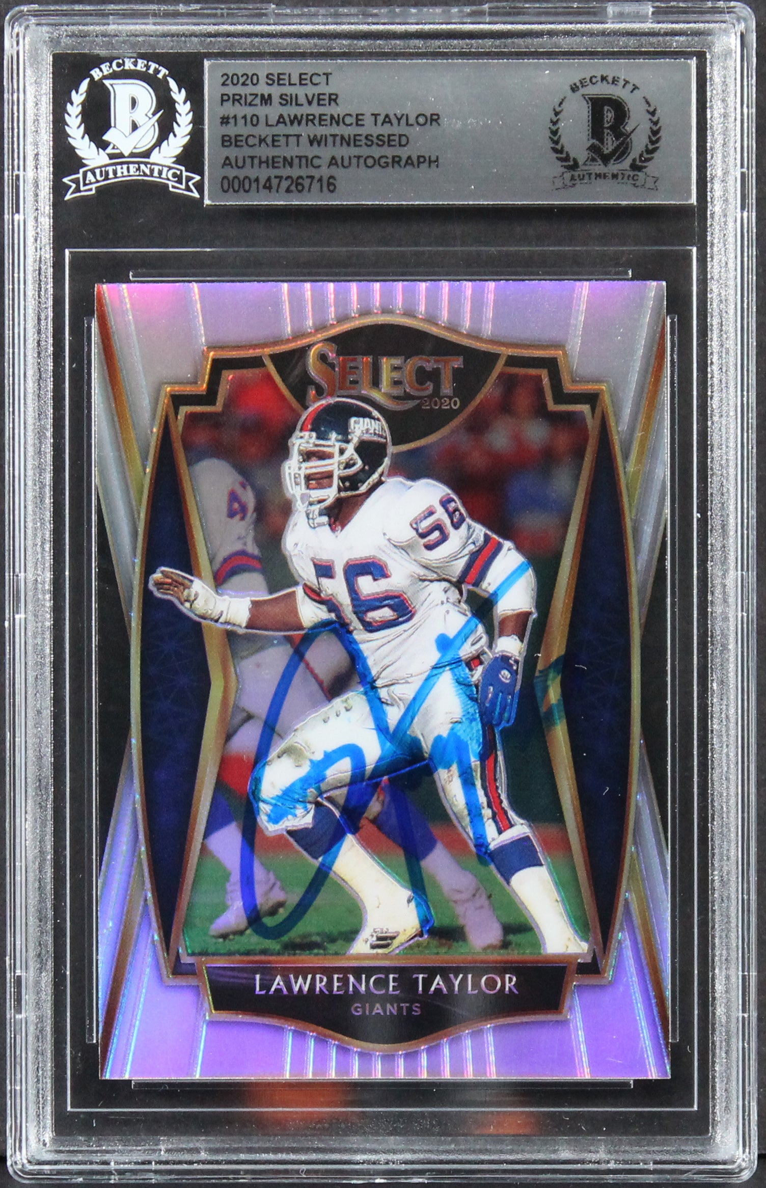 Lawrence Taylor Authentic Signed 2020 Select Prizm Silver #110 Card BAS Slabbed