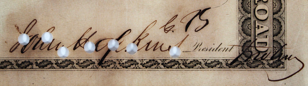 Johns Hopkins Signed 6.25x10 1858 B&O Rail Road Stock Certificate BAS #AC33521