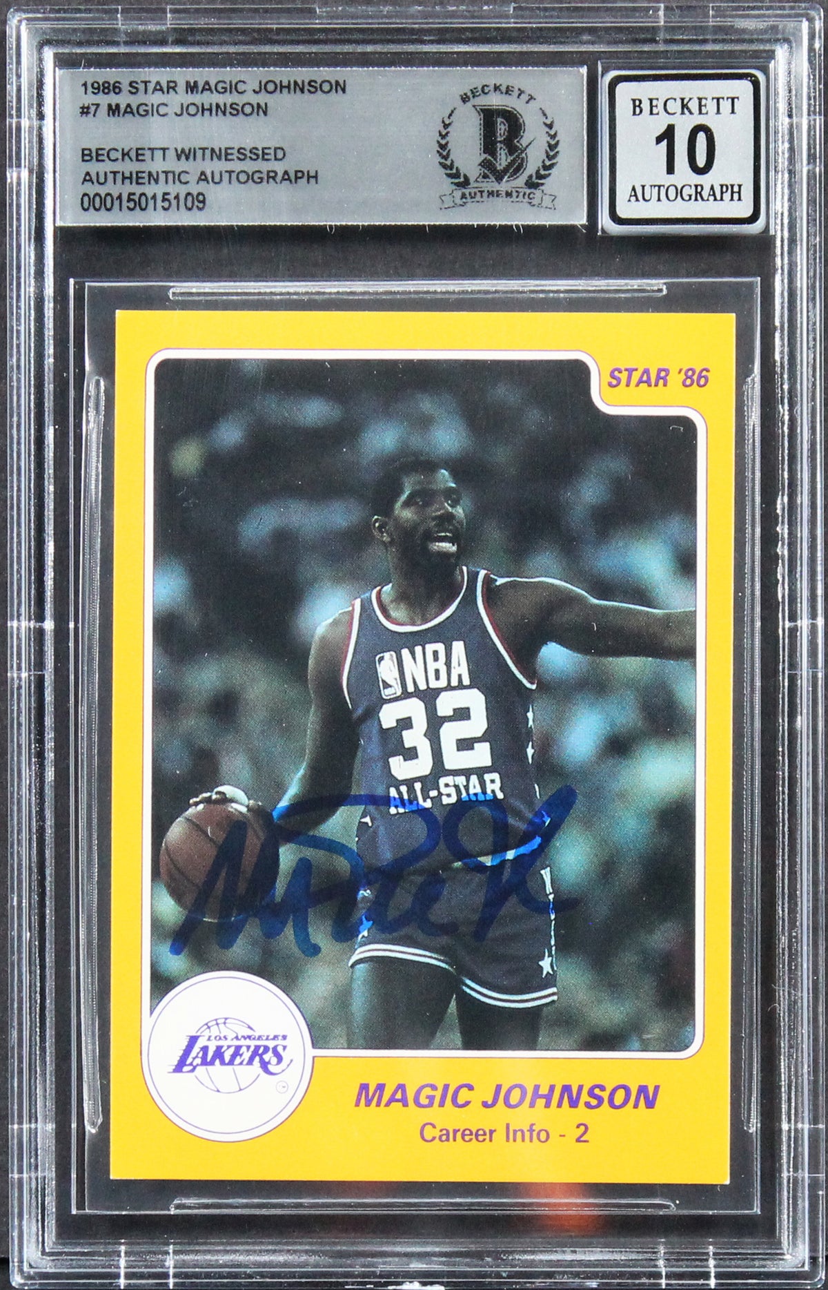 Lakers Magic Johnson Authentic Signed 1986 Star #7 Card Auto 10! BAS Slabbed