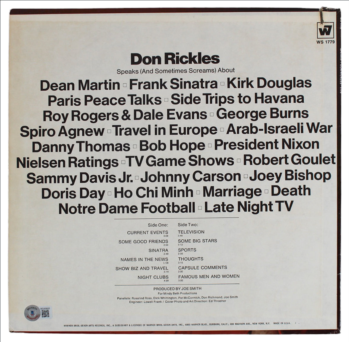 Don Rickles Authentic Signed Speaks! Album Cover Autographed BAS #BG90683