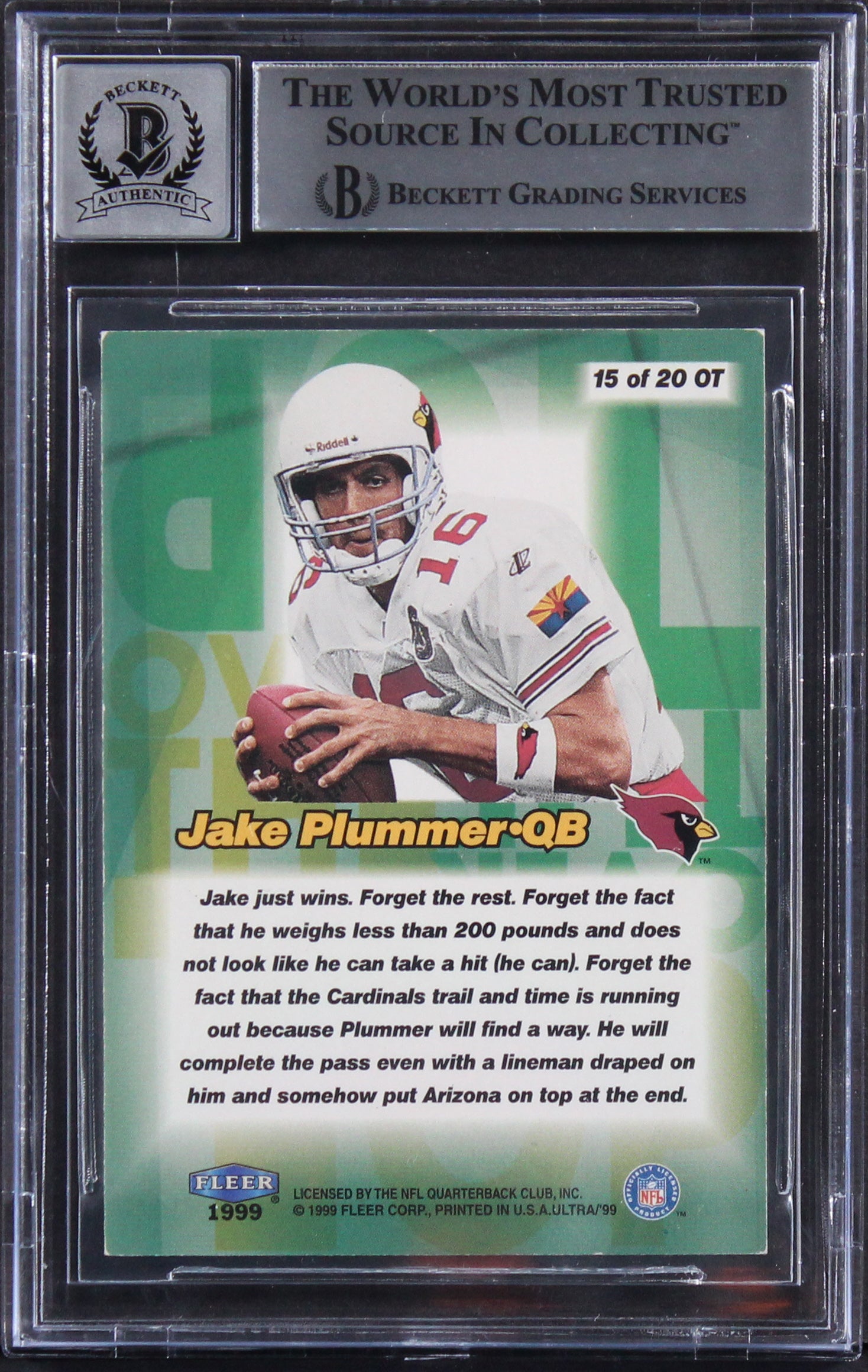Cardinals Jake Plummer Signed 1999 Ultra Over The Top #15 Card Auto 10! BAS Slab