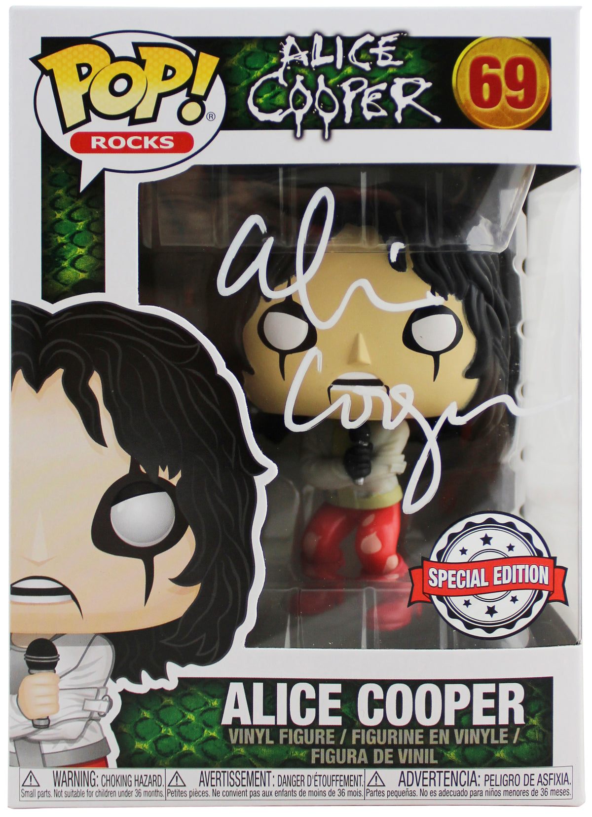 Alice Cooper Signed #69 Funko Pop Vinyl Figure w/ White Sig BAS Witnessed