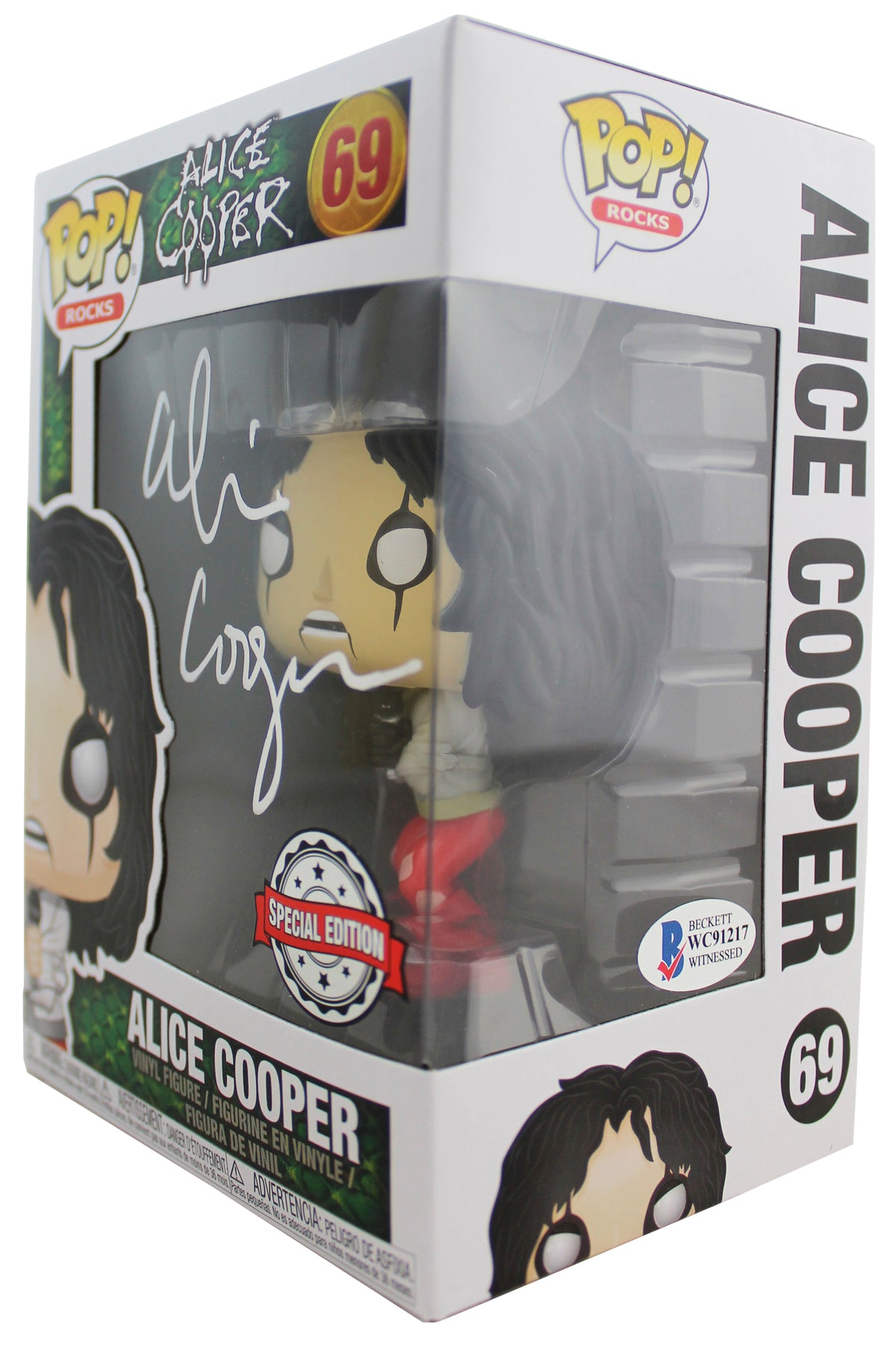 Alice Cooper Signed #69 Funko Pop Vinyl Figure w/ White Sig BAS Witnessed