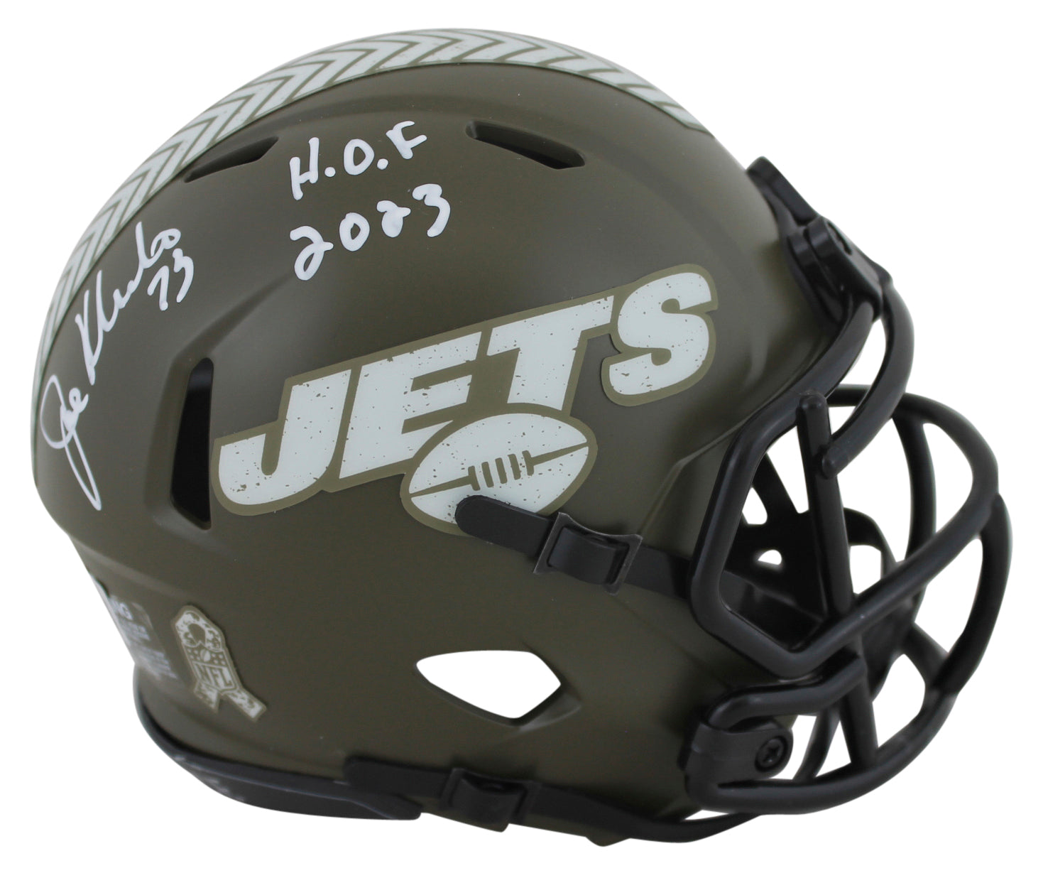 Jets Joe Klecko "HOF 2023" Signed Salute To Service Speed Mini Helmet BAS Wit